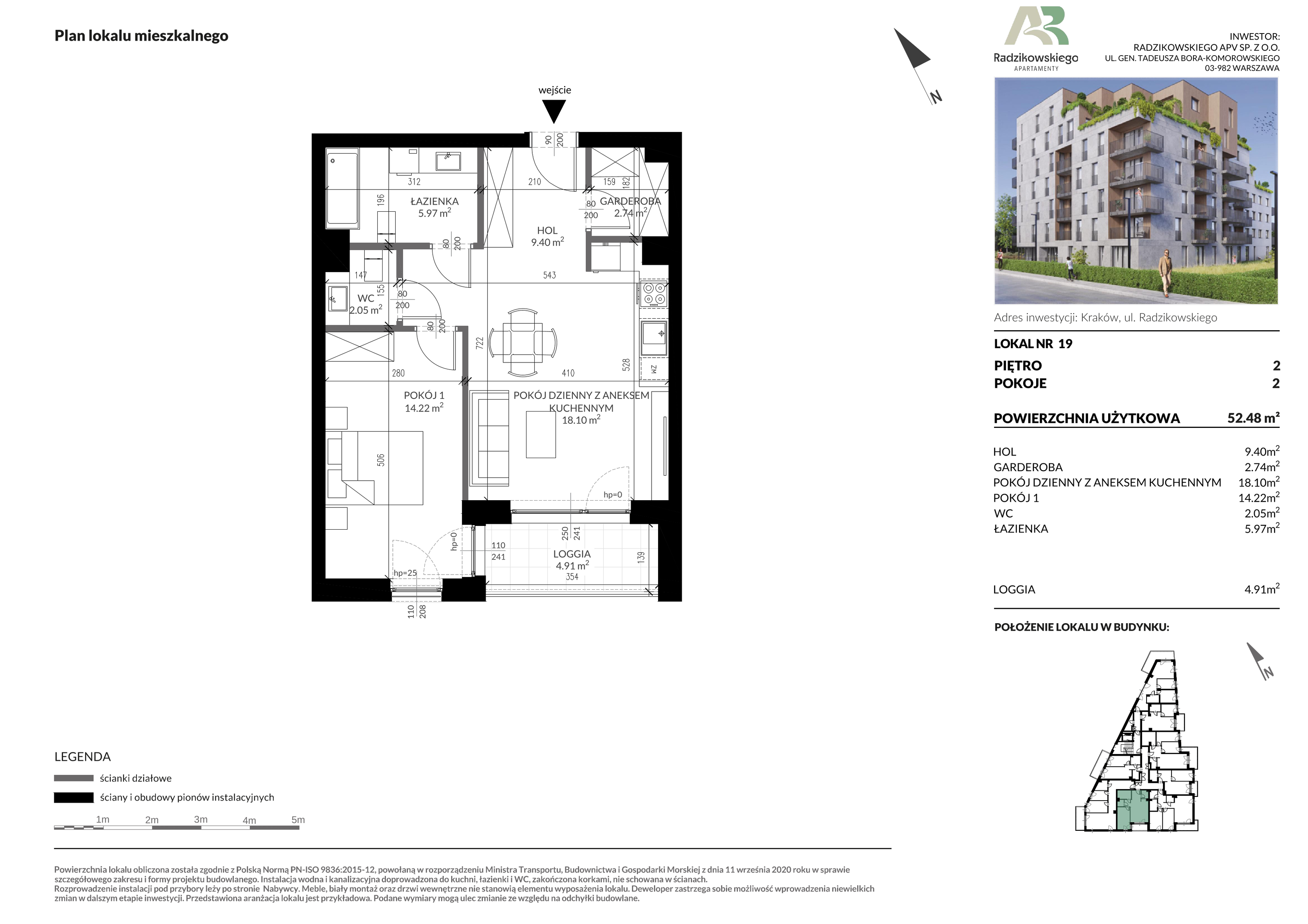 Mieszkanie 52,48 m², piętro 2, oferta nr 19, Apartamenty Radzikowskiego, Kraków, Prądnik Biały, Azory, ul. Radzikowskiego-idx