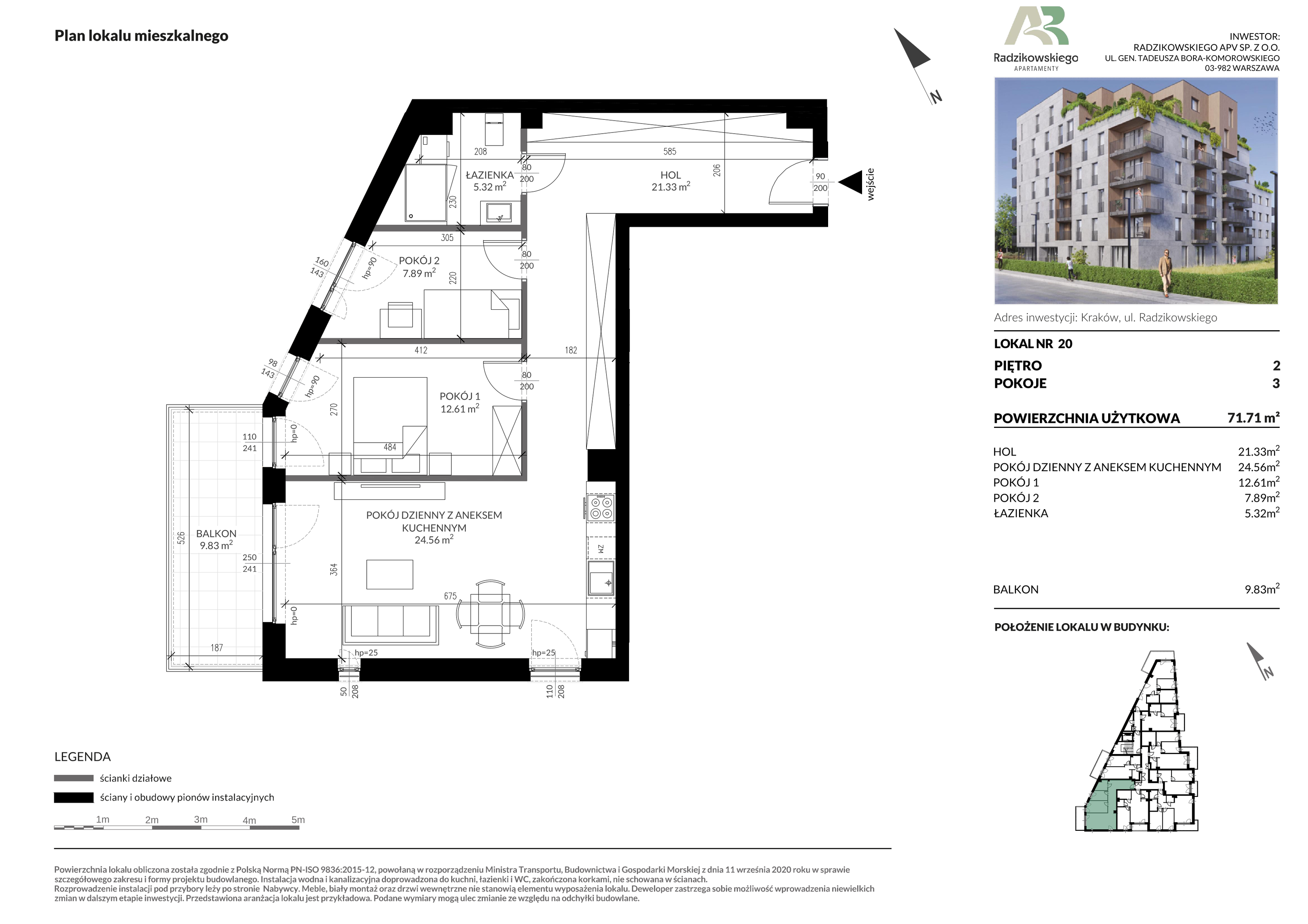 Mieszkanie 71,71 m², piętro 2, oferta nr 20, Apartamenty Radzikowskiego, Kraków, Prądnik Biały, Azory, ul. Radzikowskiego-idx