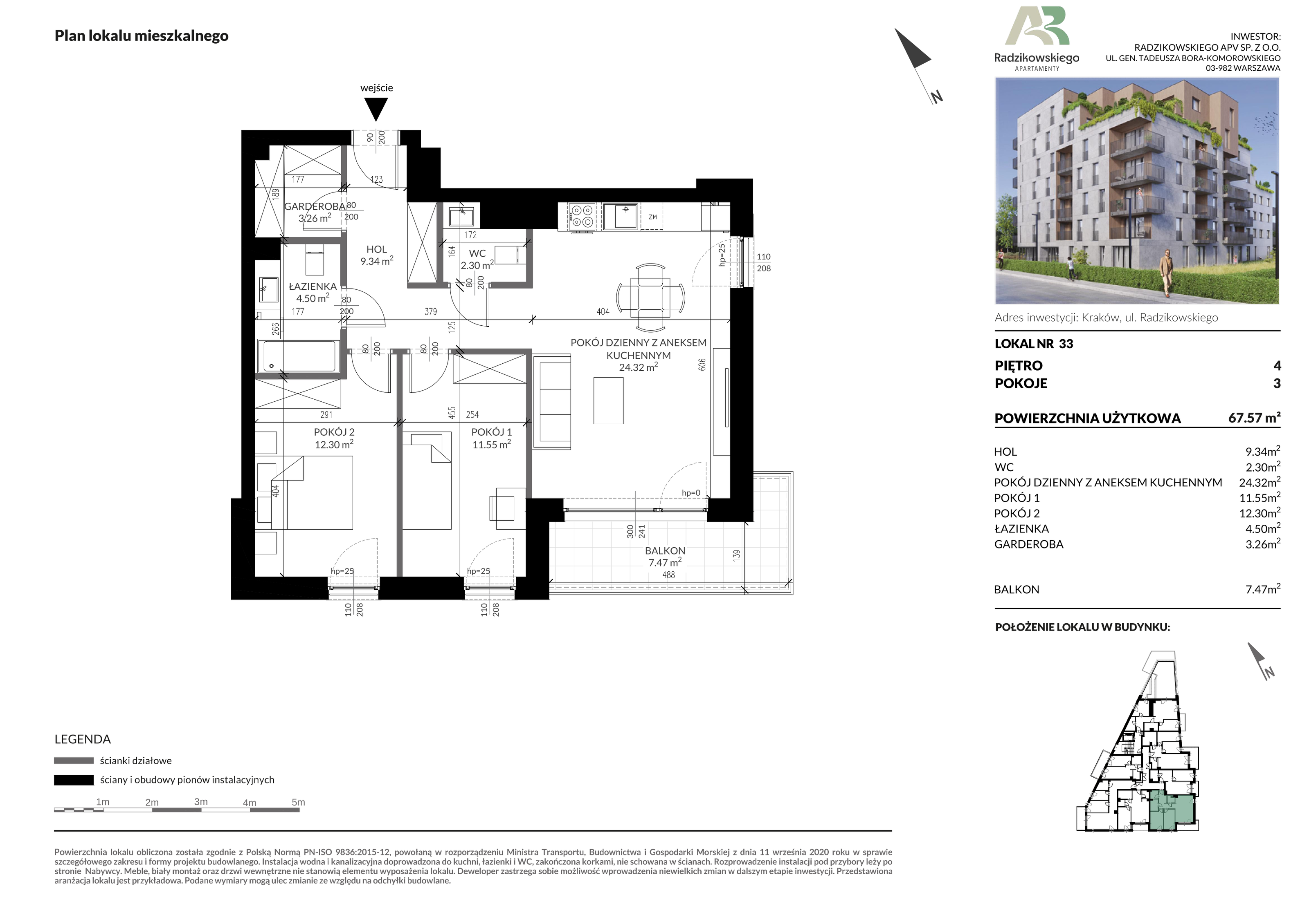 Mieszkanie 67,57 m², piętro 4, oferta nr 33, Apartamenty Radzikowskiego, Kraków, Prądnik Biały, Azory, ul. Radzikowskiego-idx