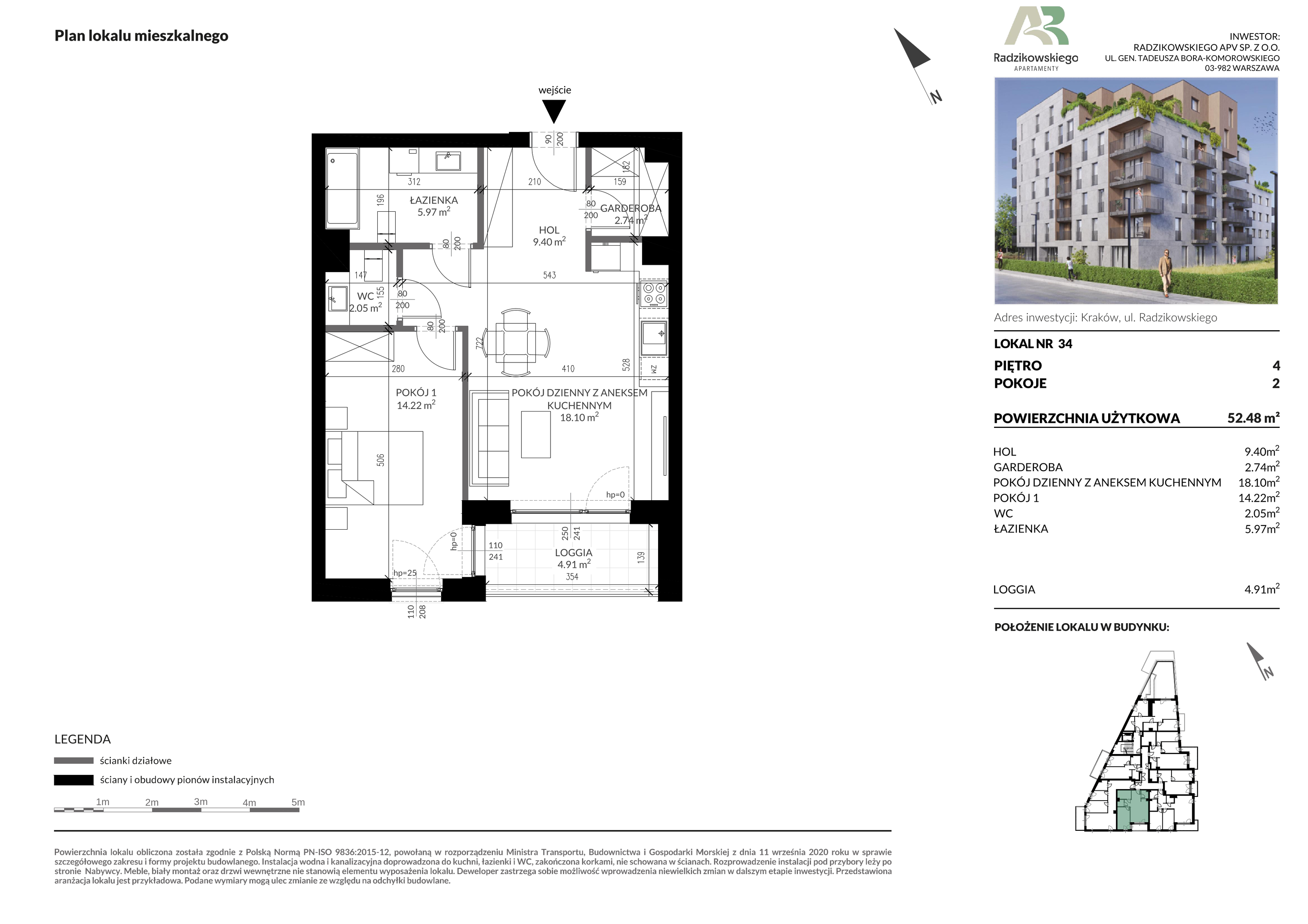 Mieszkanie 52,48 m², piętro 4, oferta nr 34, Apartamenty Radzikowskiego, Kraków, Prądnik Biały, Azory, ul. Radzikowskiego-idx