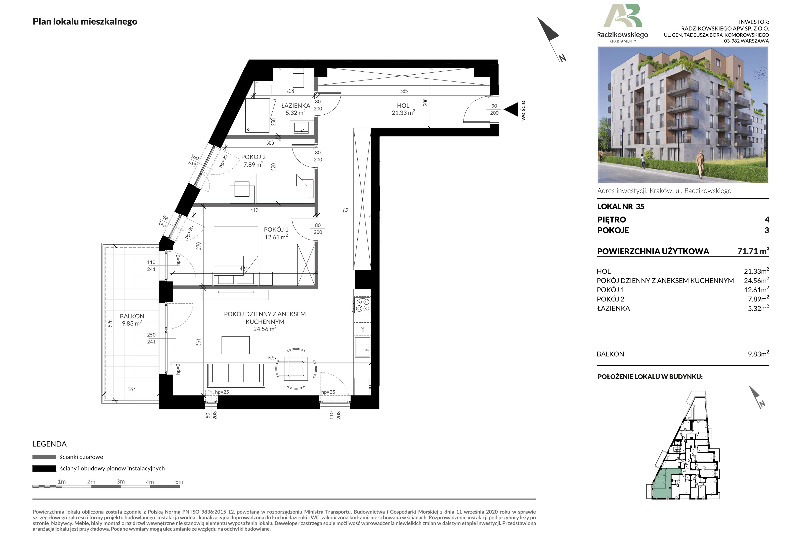 Mieszkanie 71,71 m², piętro 4, oferta nr 35, Apartamenty Radzikowskiego, Kraków, Prądnik Biały, Azory, ul. Radzikowskiego-idx