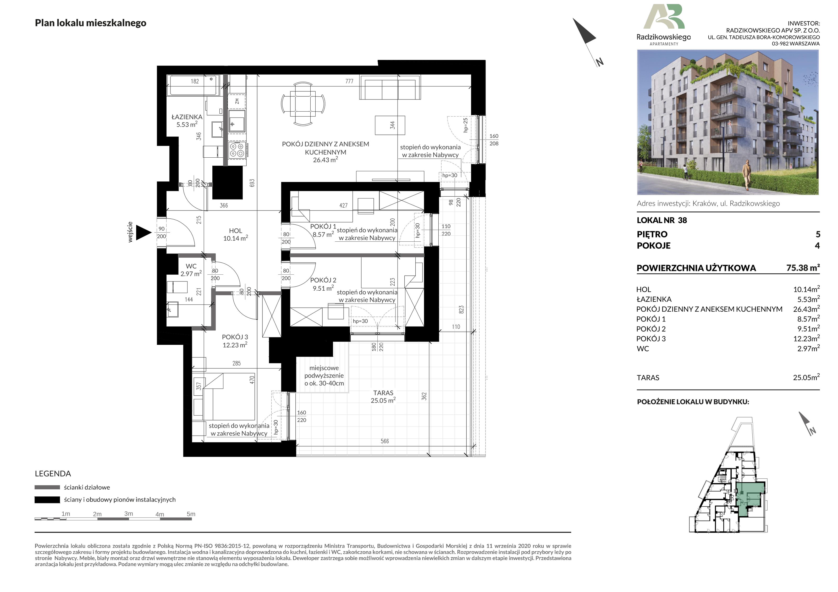 Mieszkanie 75,38 m², piętro 5, oferta nr 38, Apartamenty Radzikowskiego, Kraków, Prądnik Biały, Azory, ul. Radzikowskiego-idx