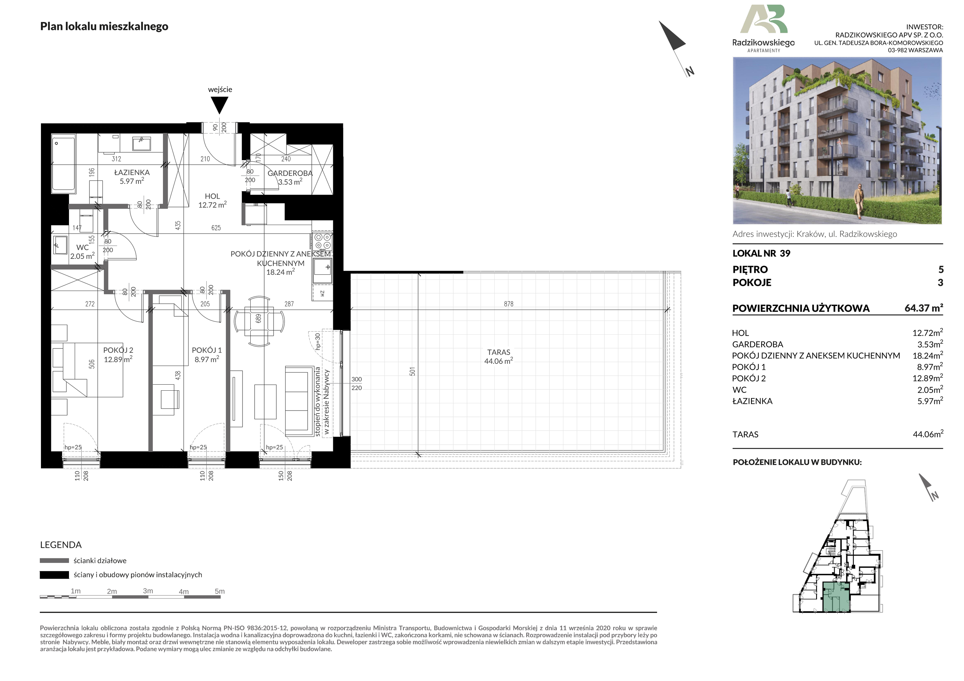 Mieszkanie 64,37 m², piętro 5, oferta nr 39, Apartamenty Radzikowskiego, Kraków, Prądnik Biały, Azory, ul. Radzikowskiego-idx