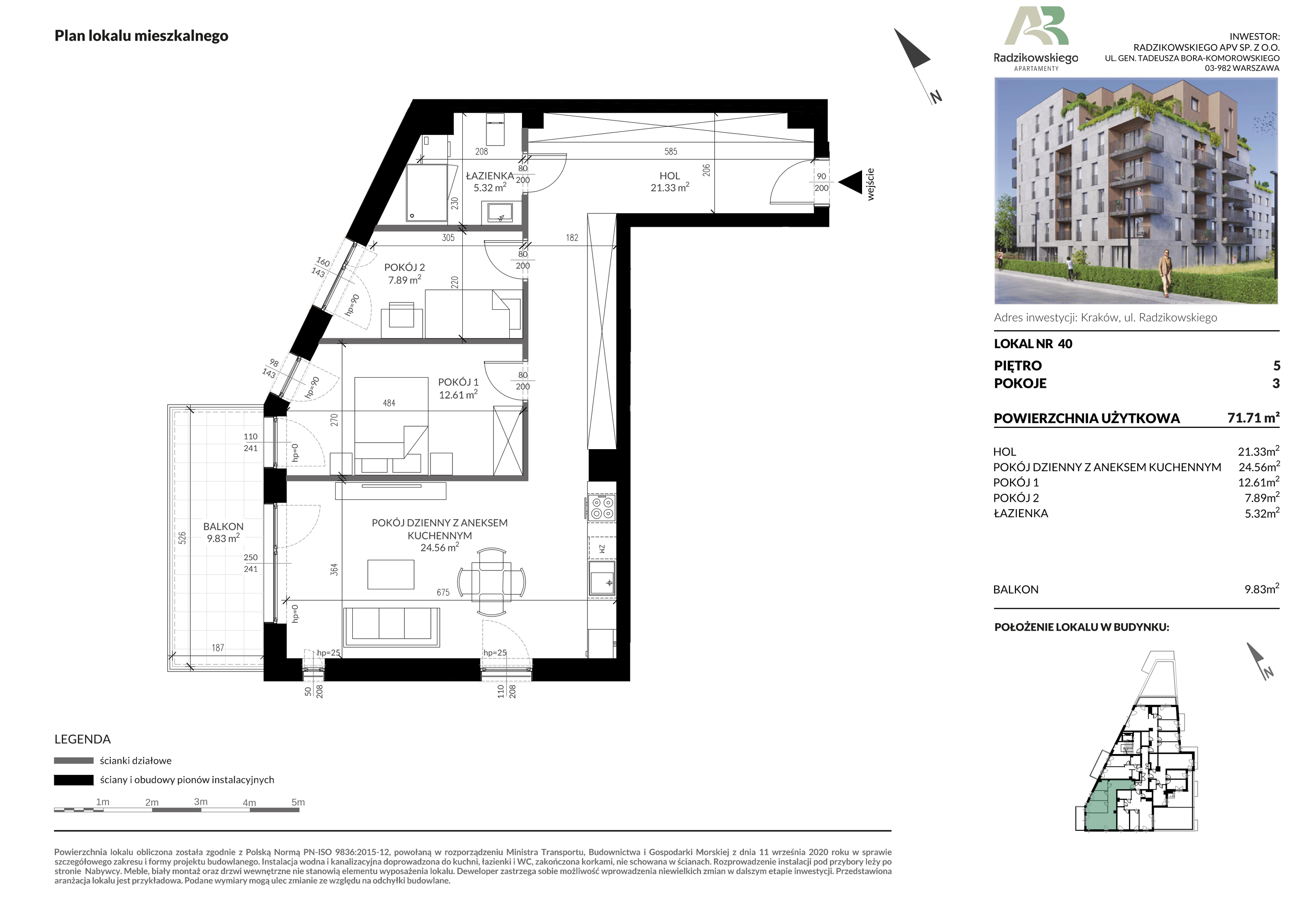 Mieszkanie 71,71 m², piętro 5, oferta nr 40, Apartamenty Radzikowskiego, Kraków, Prądnik Biały, Azory, ul. Radzikowskiego-idx