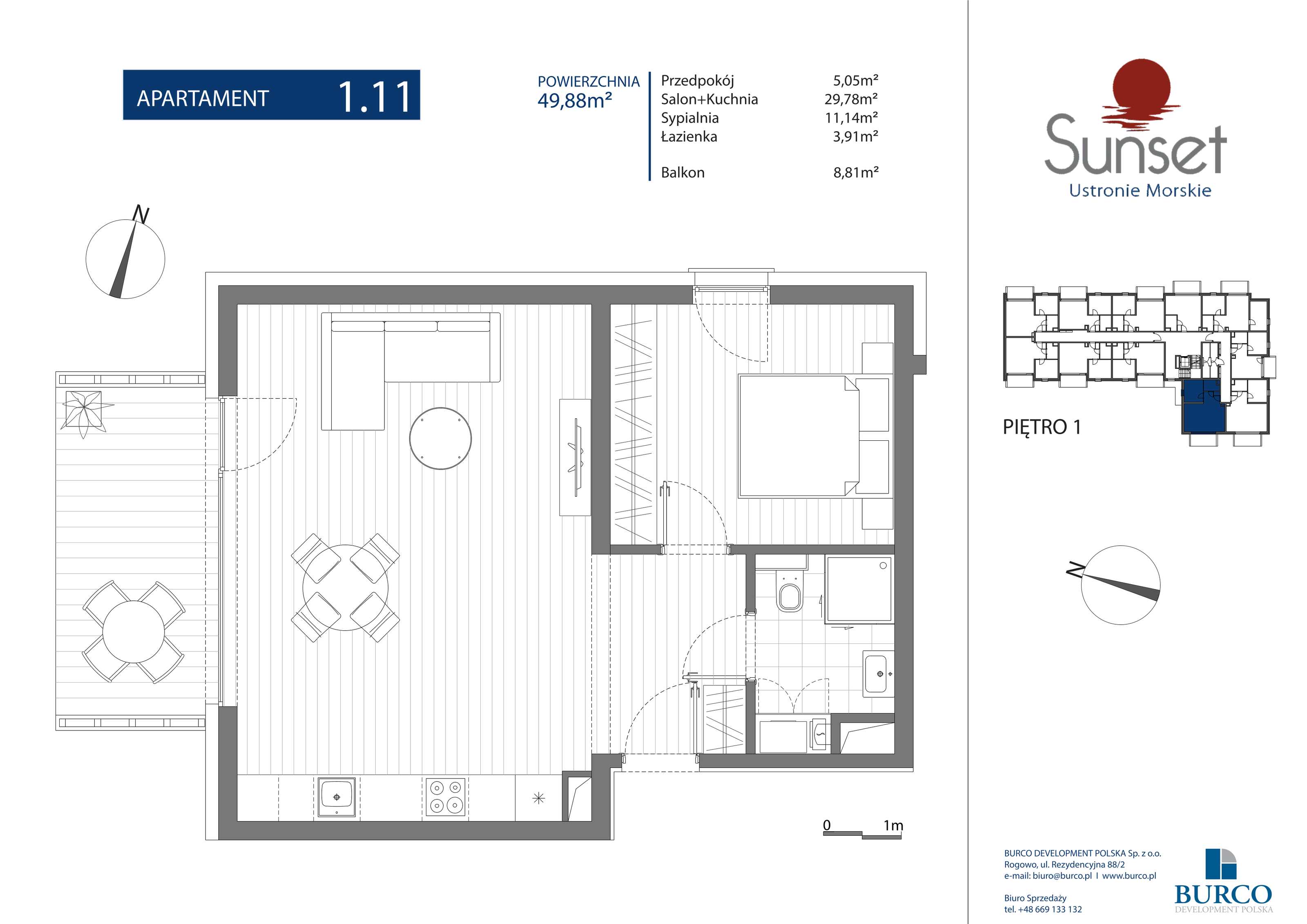 Apartament 49,88 m², piętro 1, oferta nr Budynek A 1.11, Sunset Ustronie Morskie, Ustronie Morskie, ul. Rolna-idx