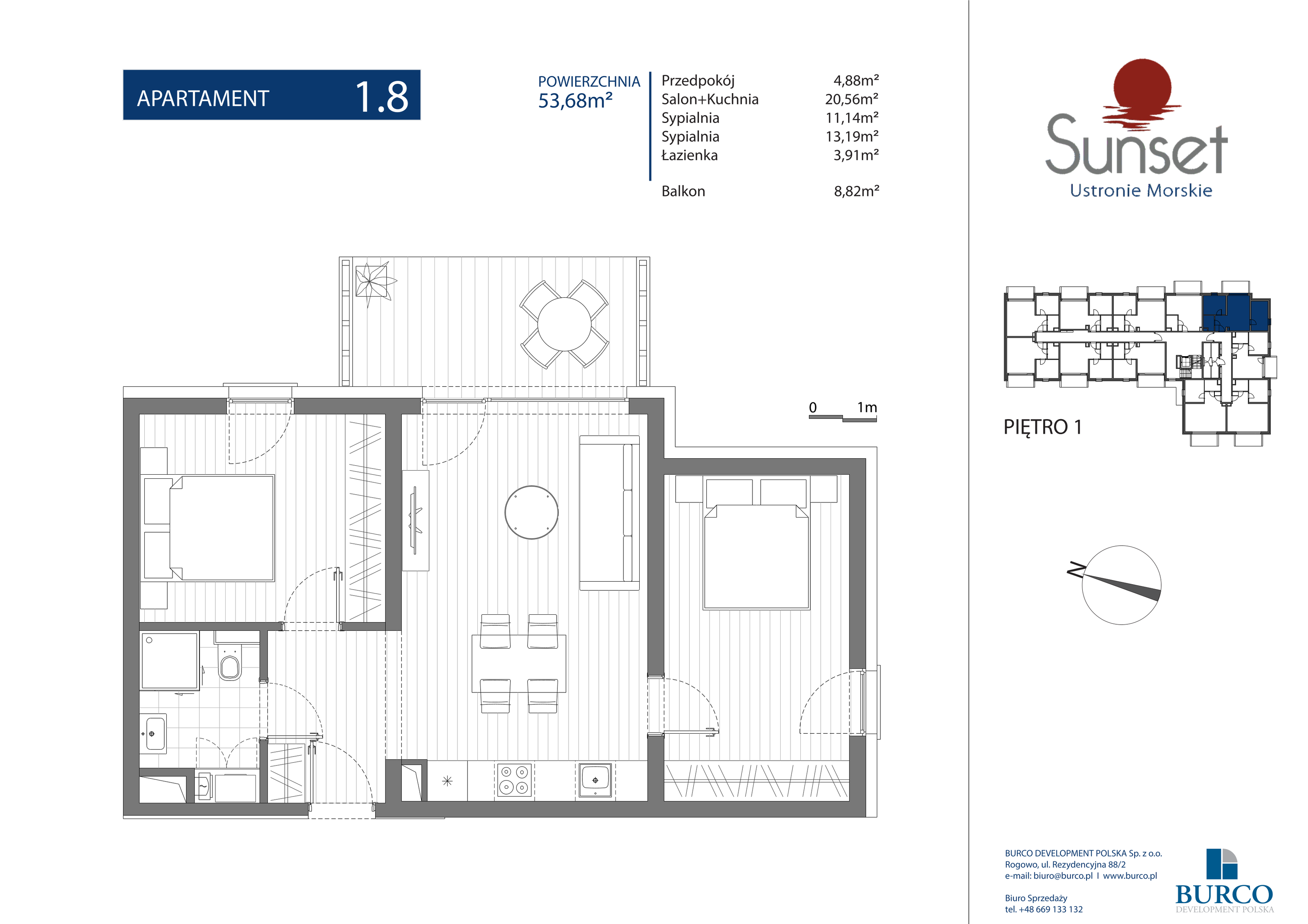 Apartament 53,68 m², piętro 1, oferta nr Budynek A 1.8, Sunset Ustronie Morskie, Ustronie Morskie, ul. Rolna-idx