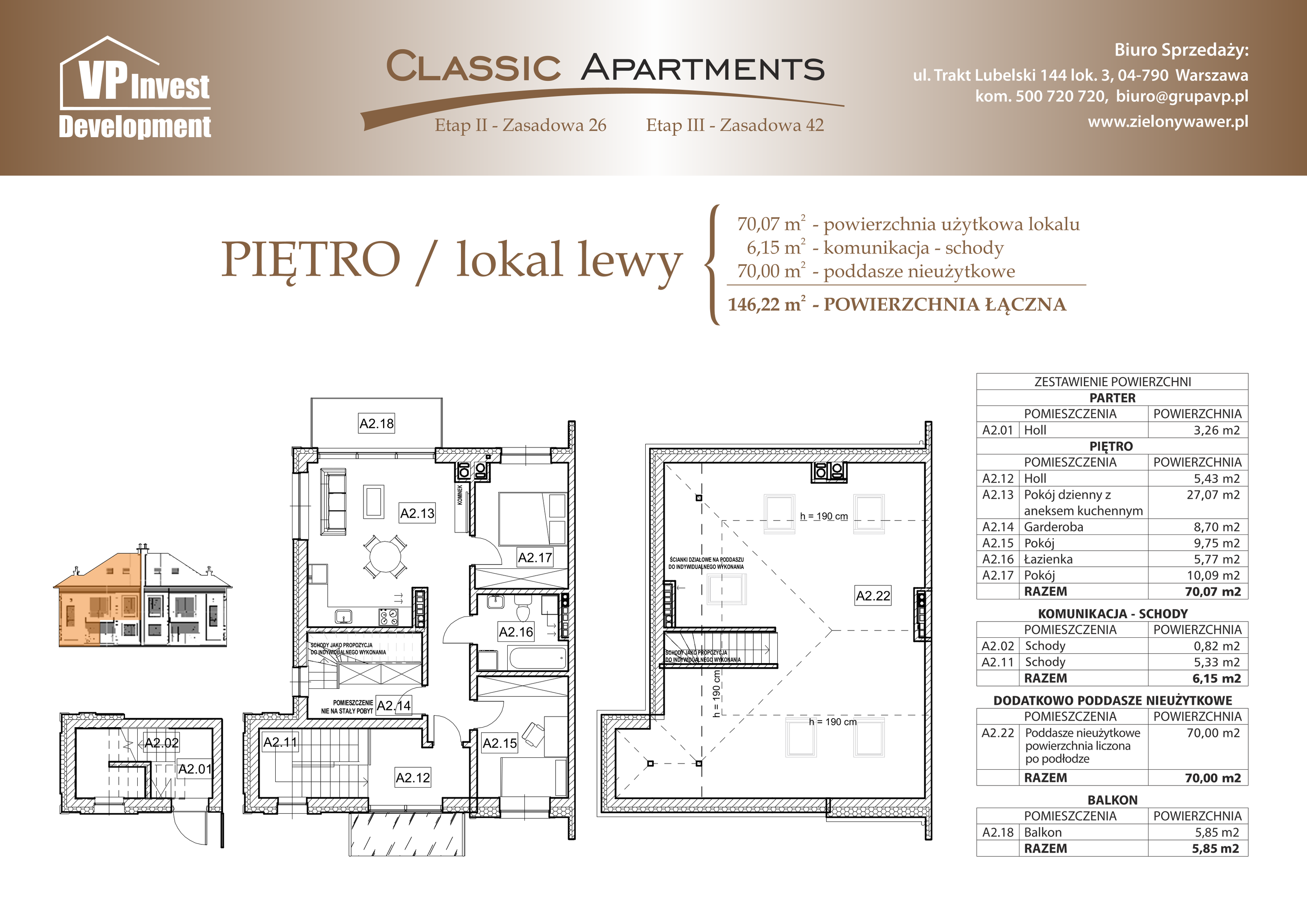 Apartament 70,07 m², piętro 1, oferta nr CA Piętro, Classic Apartments II, Warszawa, Wawer, Wawer, ul. Zasadowa 42-idx