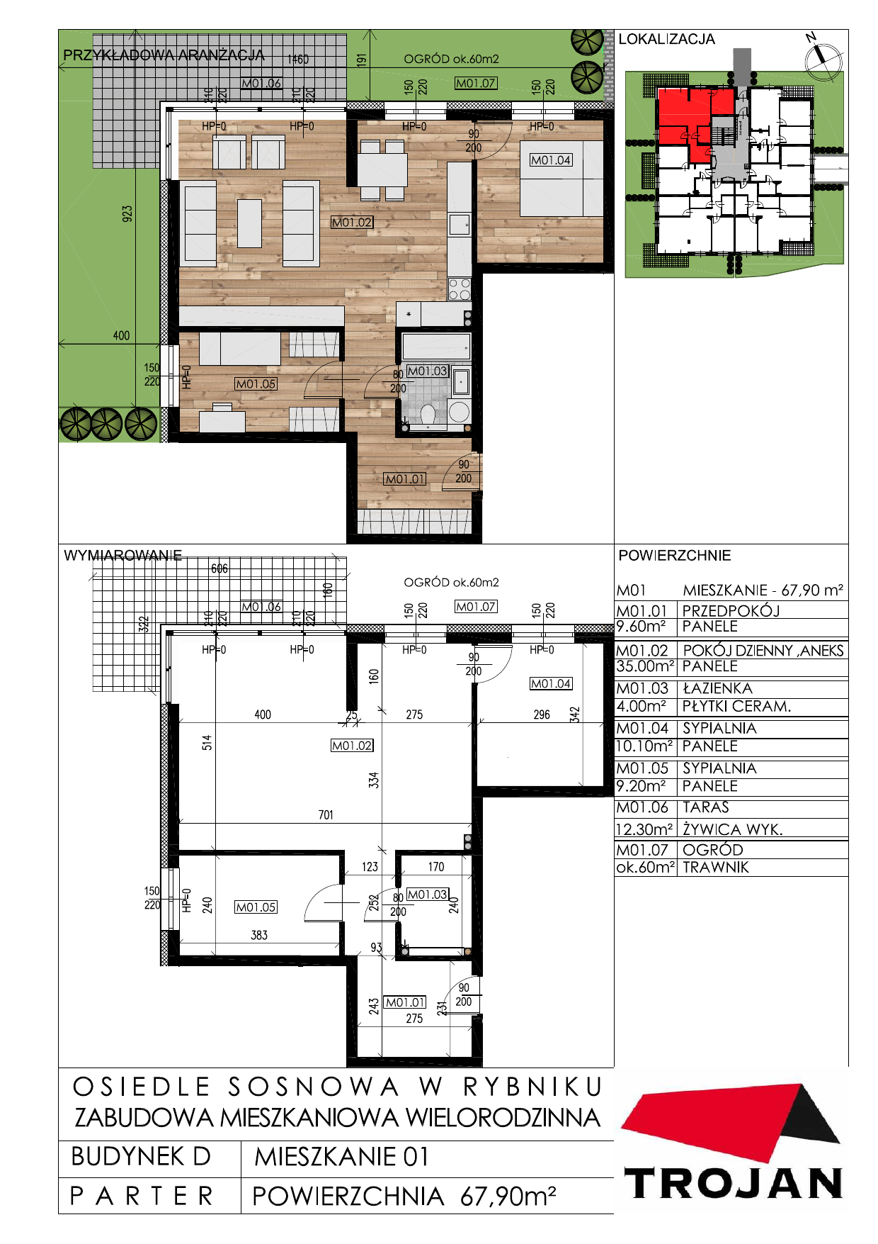 Mieszkanie 67,90 m², parter, oferta nr D01, Osiedle Sosnowa, Rybnik, Paruszowiec-Piaski, ul. Sosnowa 20-idx