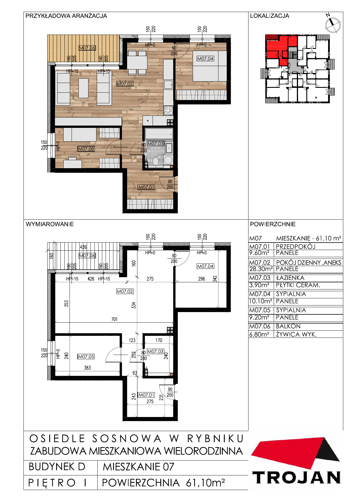 Mieszkanie 61,10 m², piętro 1, oferta nr D07, Osiedle Sosnowa, Rybnik, Paruszowiec-Piaski, ul. Sosnowa 20-idx