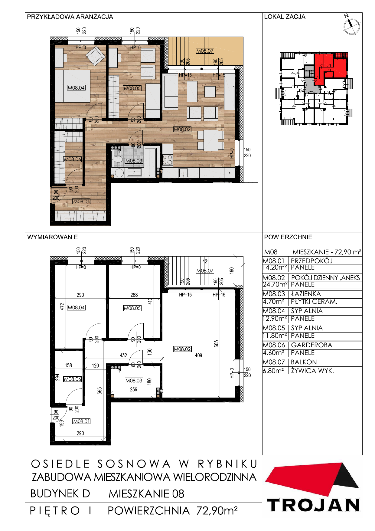 Mieszkanie 72,90 m², piętro 1, oferta nr D08, Osiedle Sosnowa, Rybnik, Paruszowiec-Piaski, ul. Sosnowa 20-idx