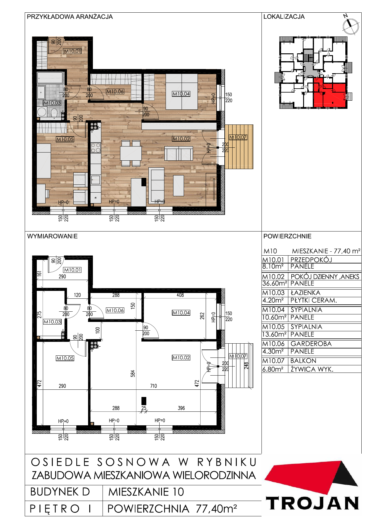 Mieszkanie 77,40 m², piętro 1, oferta nr D10, Osiedle Sosnowa, Rybnik, Paruszowiec-Piaski, ul. Sosnowa 20-idx