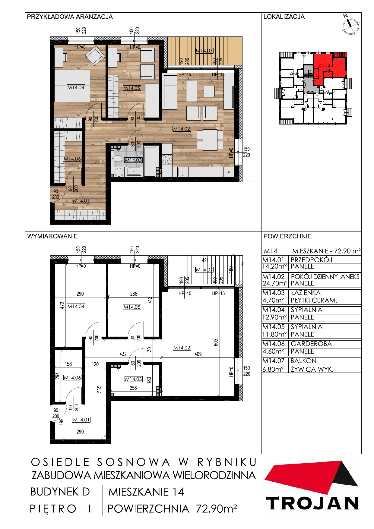 Mieszkanie 72,90 m², piętro 2, oferta nr D14, Osiedle Sosnowa, Rybnik, Paruszowiec-Piaski, ul. Sosnowa 20-idx