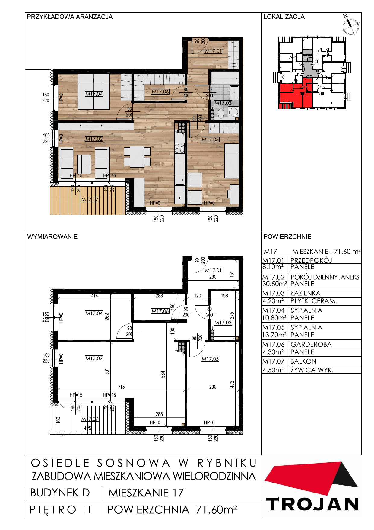 Mieszkanie 71,60 m², piętro 2, oferta nr D17, Osiedle Sosnowa, Rybnik, Paruszowiec-Piaski, ul. Sosnowa 20-idx