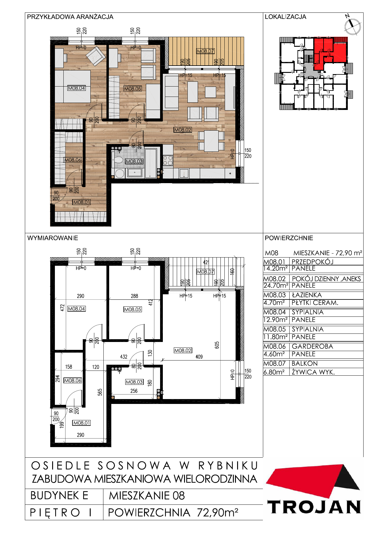 Mieszkanie 72,90 m², piętro 1, oferta nr E08, Osiedle Sosnowa, Rybnik, Paruszowiec-Piaski, ul. Sosnowa 20-idx