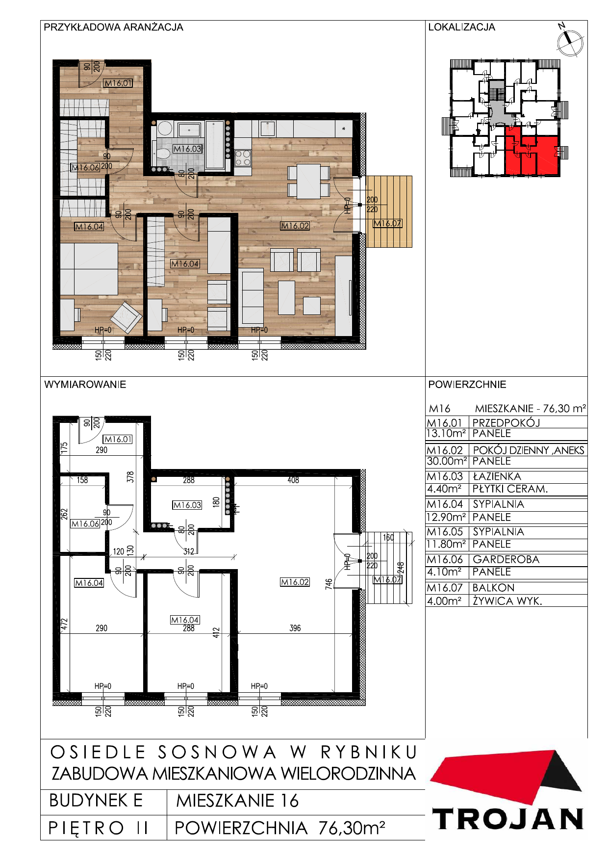 Mieszkanie 76,30 m², piętro 2, oferta nr E16, Osiedle Sosnowa, Rybnik, Paruszowiec-Piaski, ul. Sosnowa 20-idx