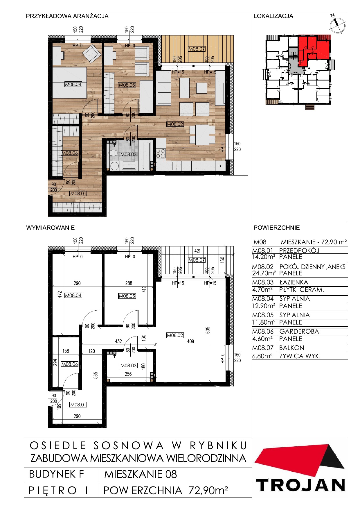 Mieszkanie 71,92 m², piętro 1, oferta nr F08, Osiedle Sosnowa, Rybnik, Paruszowiec-Piaski, ul. Sosnowa 20-idx