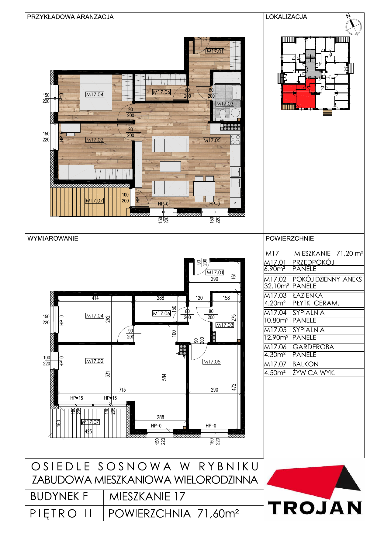 Mieszkanie 70,87 m², piętro 2, oferta nr F17, Osiedle Sosnowa, Rybnik, Paruszowiec-Piaski, ul. Sosnowa 20-idx