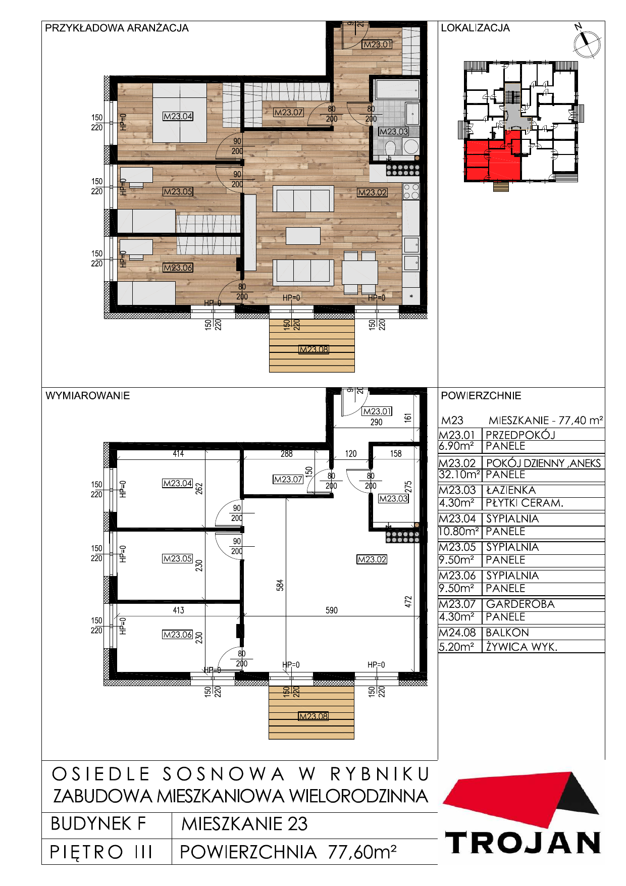 Mieszkanie 76,89 m², piętro 3, oferta nr F23, Osiedle Sosnowa, Rybnik, Paruszowiec-Piaski, ul. Sosnowa 20-idx