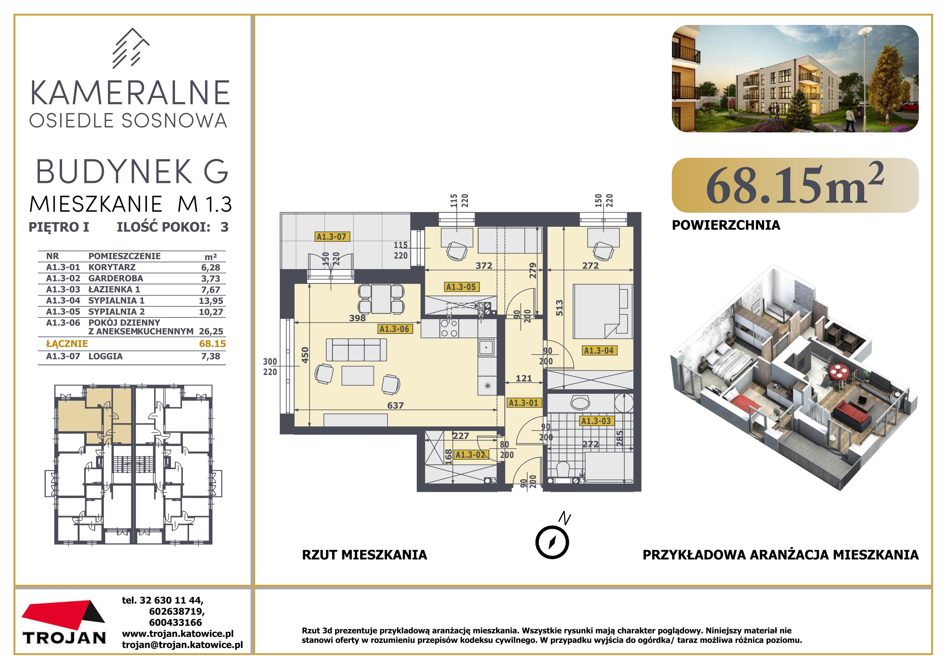 Mieszkanie 68,15 m², piętro 1, oferta nr G1.3, Osiedle Sosnowa, Rybnik, Paruszowiec-Piaski, ul. Sosnowa 20-idx