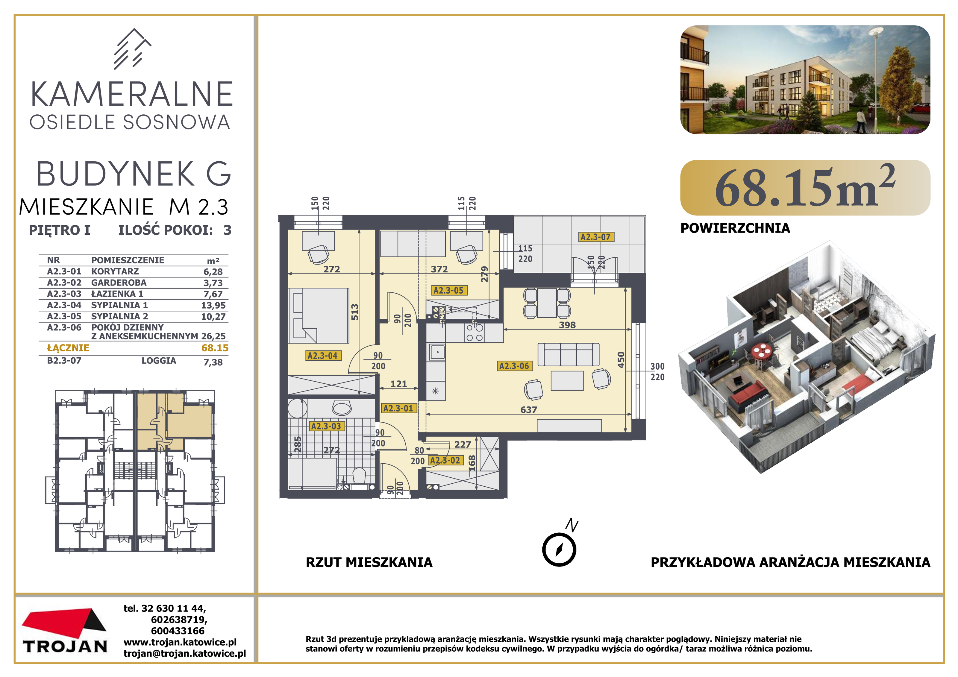 Mieszkanie 68,15 m², piętro 1, oferta nr G2.3, Osiedle Sosnowa, Rybnik, Paruszowiec-Piaski, ul. Sosnowa 20-idx