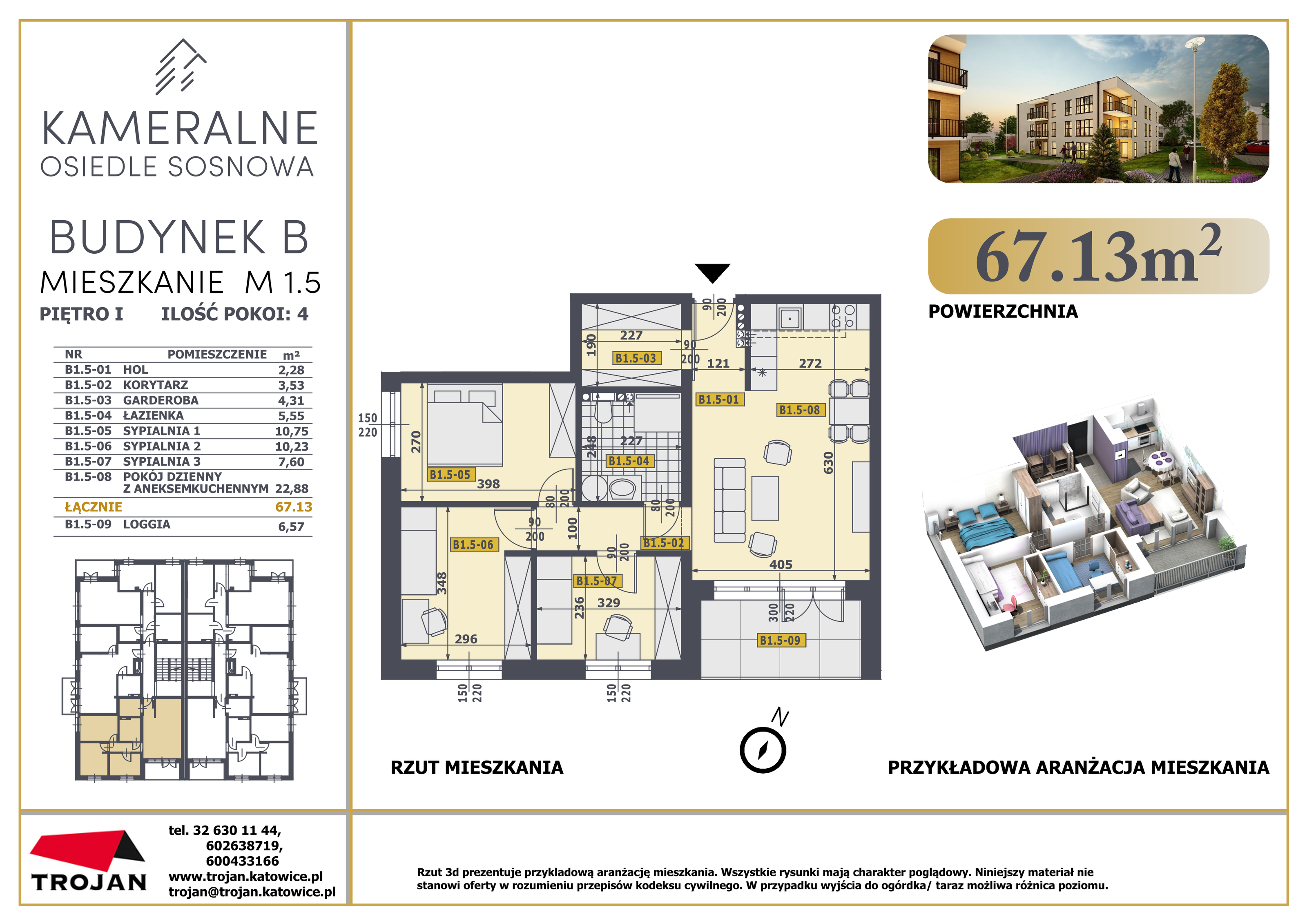 Mieszkanie 67,13 m², piętro 1, oferta nr B1.5, Osiedle Sosnowa Budynek B-C, Rybnik, Paruszowiec-Piaski, ul. Sosnowa 20-idx