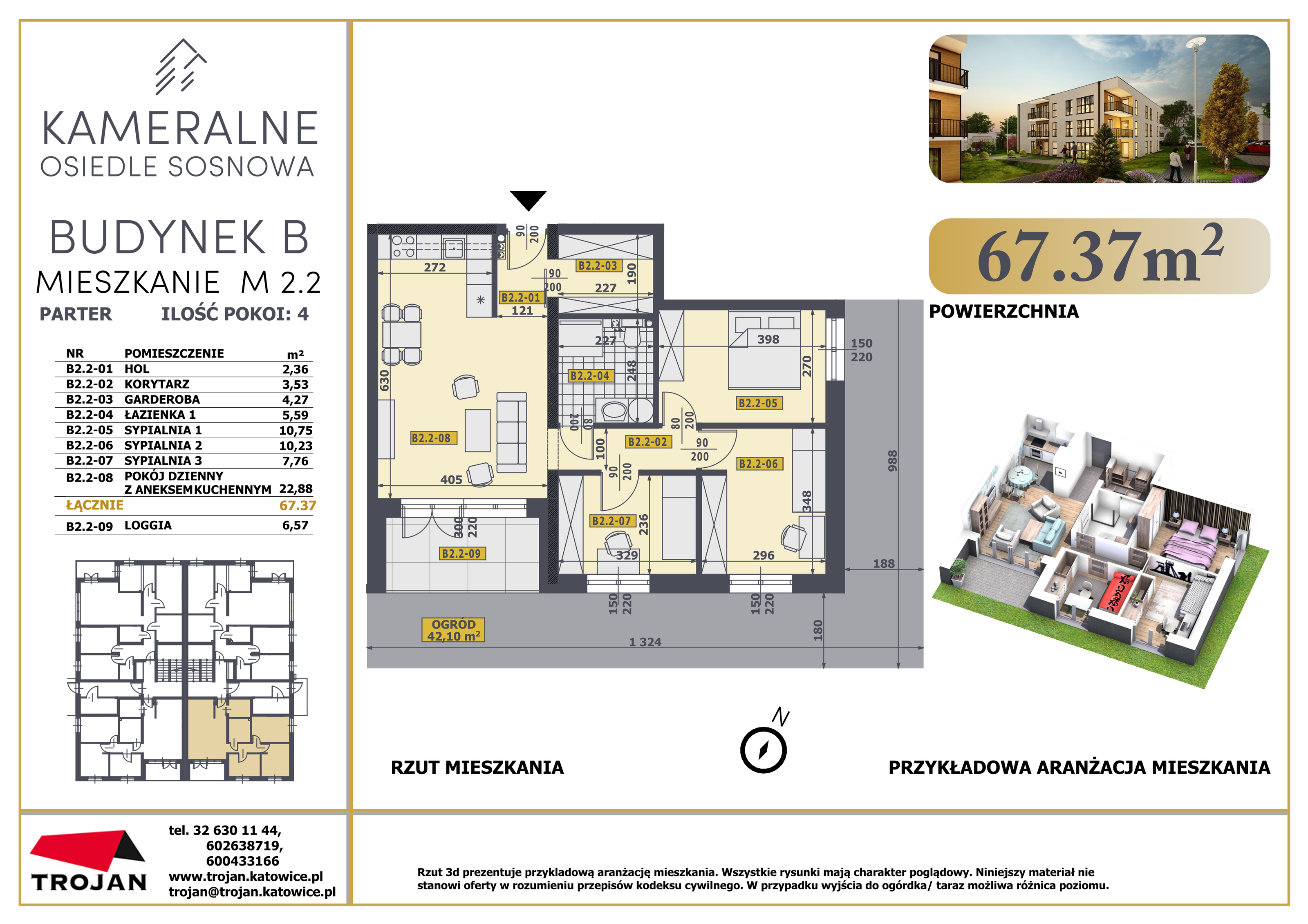 Mieszkanie 67,37 m², parter, oferta nr B2.2, Osiedle Sosnowa Budynek B-C, Rybnik, Paruszowiec-Piaski, ul. Sosnowa 20-idx