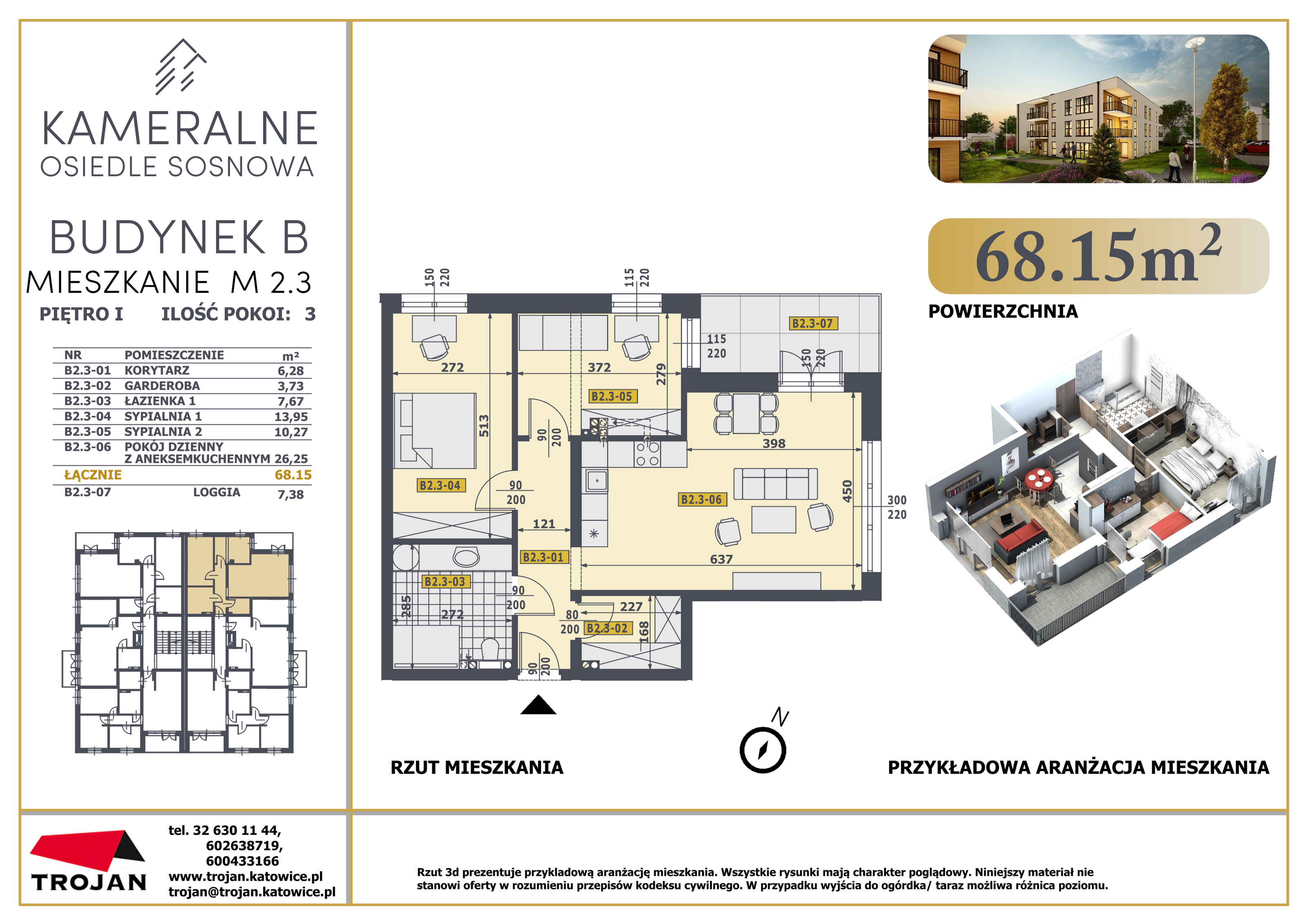 Mieszkanie 68,15 m², piętro 1, oferta nr B2.3, Osiedle Sosnowa Budynek B-C, Rybnik, Paruszowiec-Piaski, ul. Sosnowa 20-idx