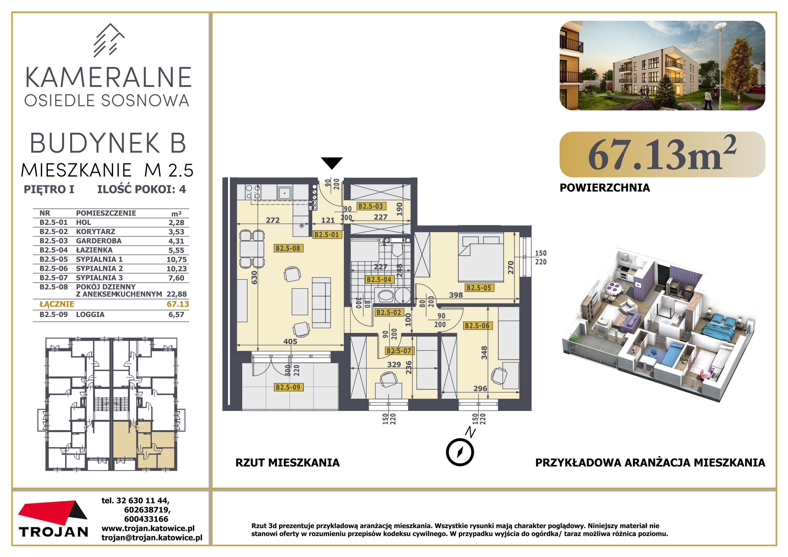 Mieszkanie 67,13 m², piętro 1, oferta nr B2.5, Osiedle Sosnowa Budynek B-C, Rybnik, Paruszowiec-Piaski, ul. Sosnowa 20-idx