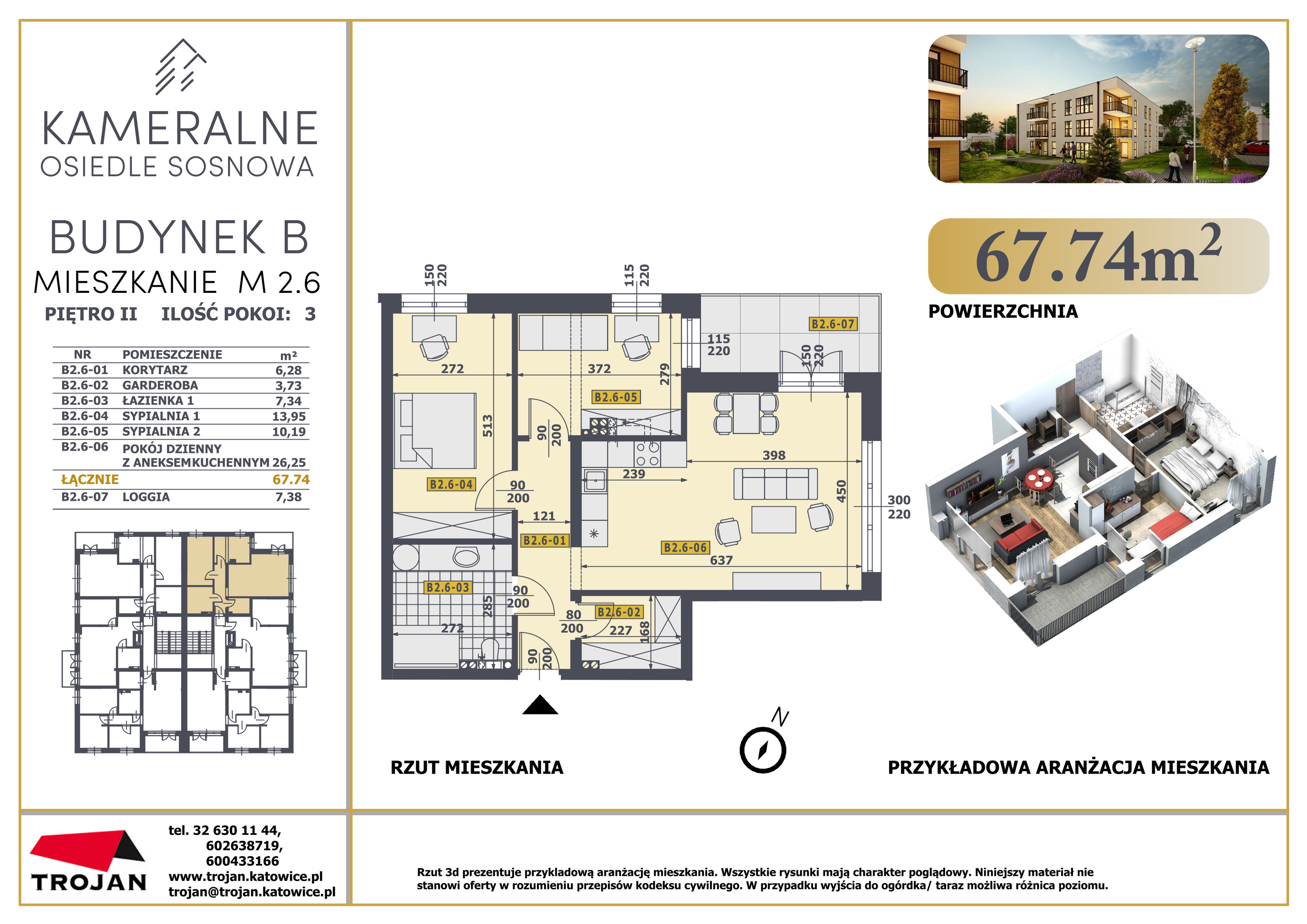 Mieszkanie 67,74 m², piętro 2, oferta nr B2.6, Osiedle Sosnowa Budynek B-C, Rybnik, Paruszowiec-Piaski, ul. Sosnowa 20-idx