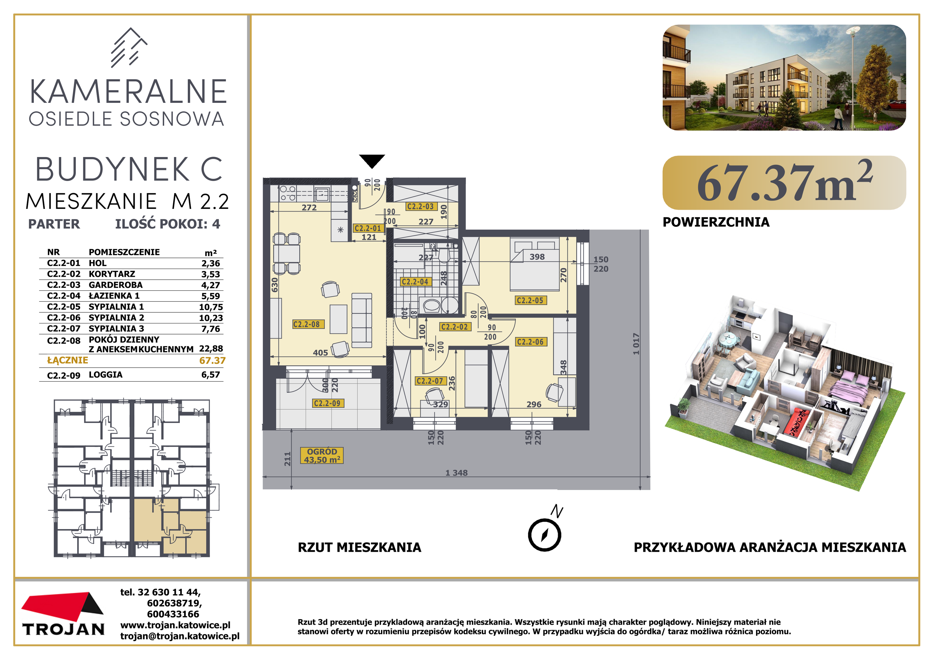 Mieszkanie 67,37 m², parter, oferta nr C2.2, Osiedle Sosnowa Budynek B-C, Rybnik, Paruszowiec-Piaski, ul. Sosnowa 20-idx