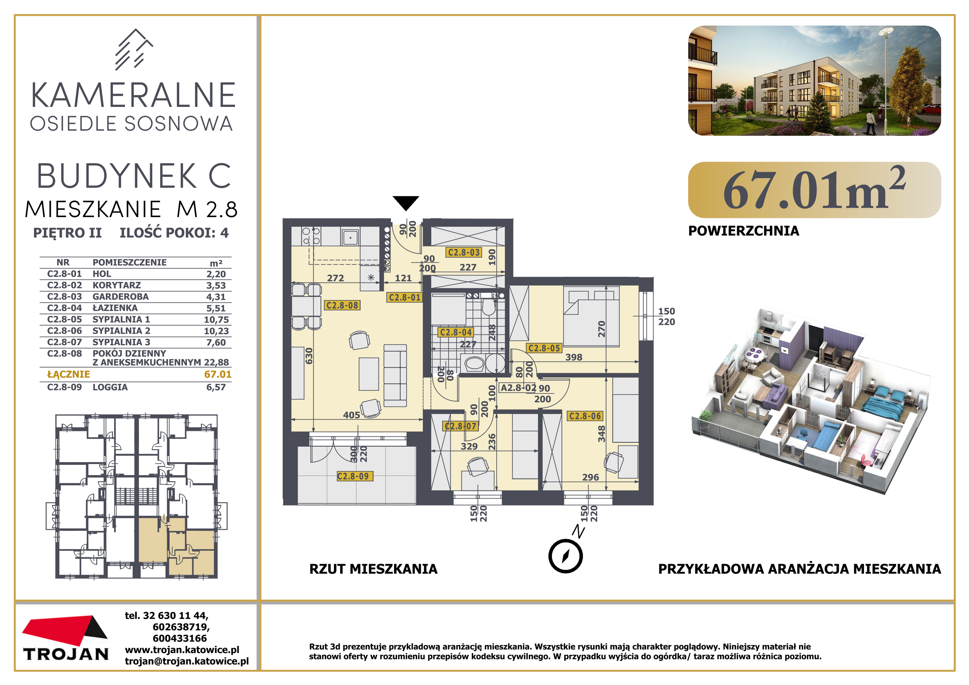 Mieszkanie 67,01 m², piętro 2, oferta nr C2.8, Osiedle Sosnowa Budynek B-C, Rybnik, Paruszowiec-Piaski, ul. Sosnowa 20-idx