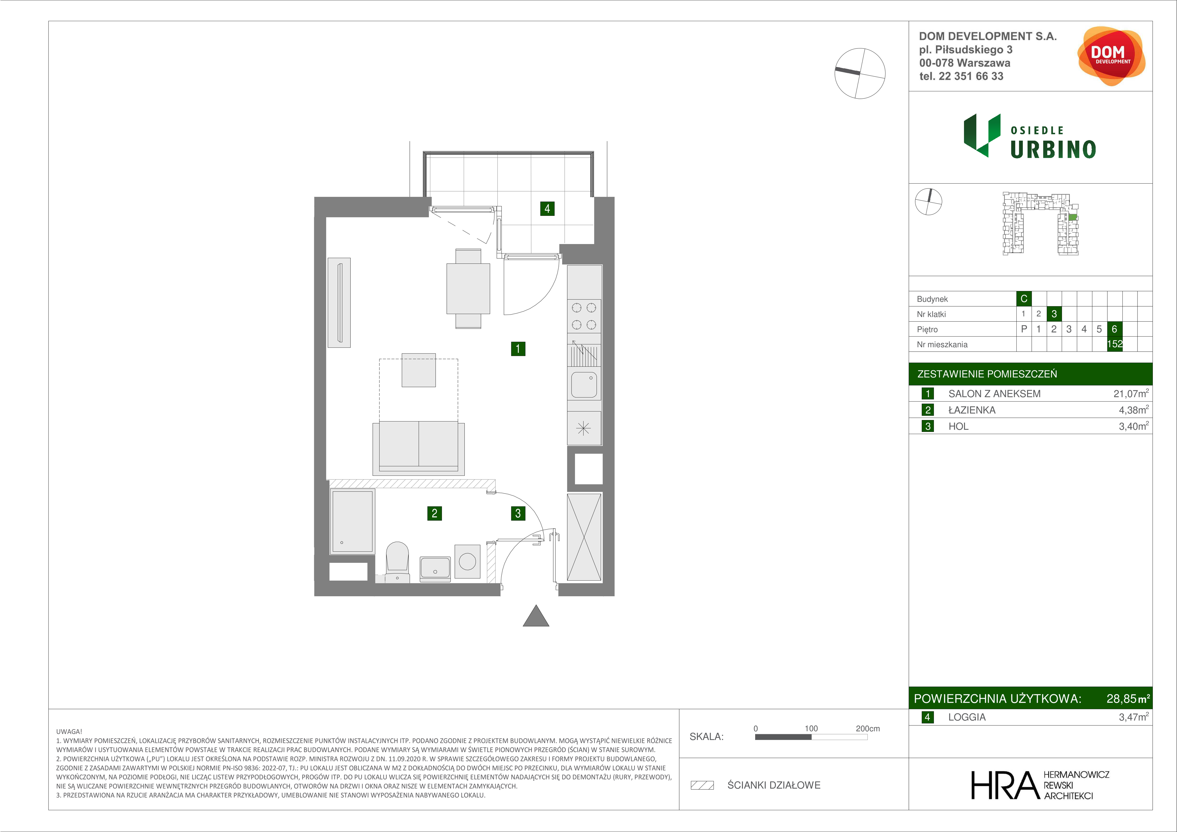 Mieszkanie 28,85 m², piętro 6, oferta nr C/152, Osiedle Urbino 1.3, Warszawa, Włochy, Raków, ul. Równoległa 16-idx