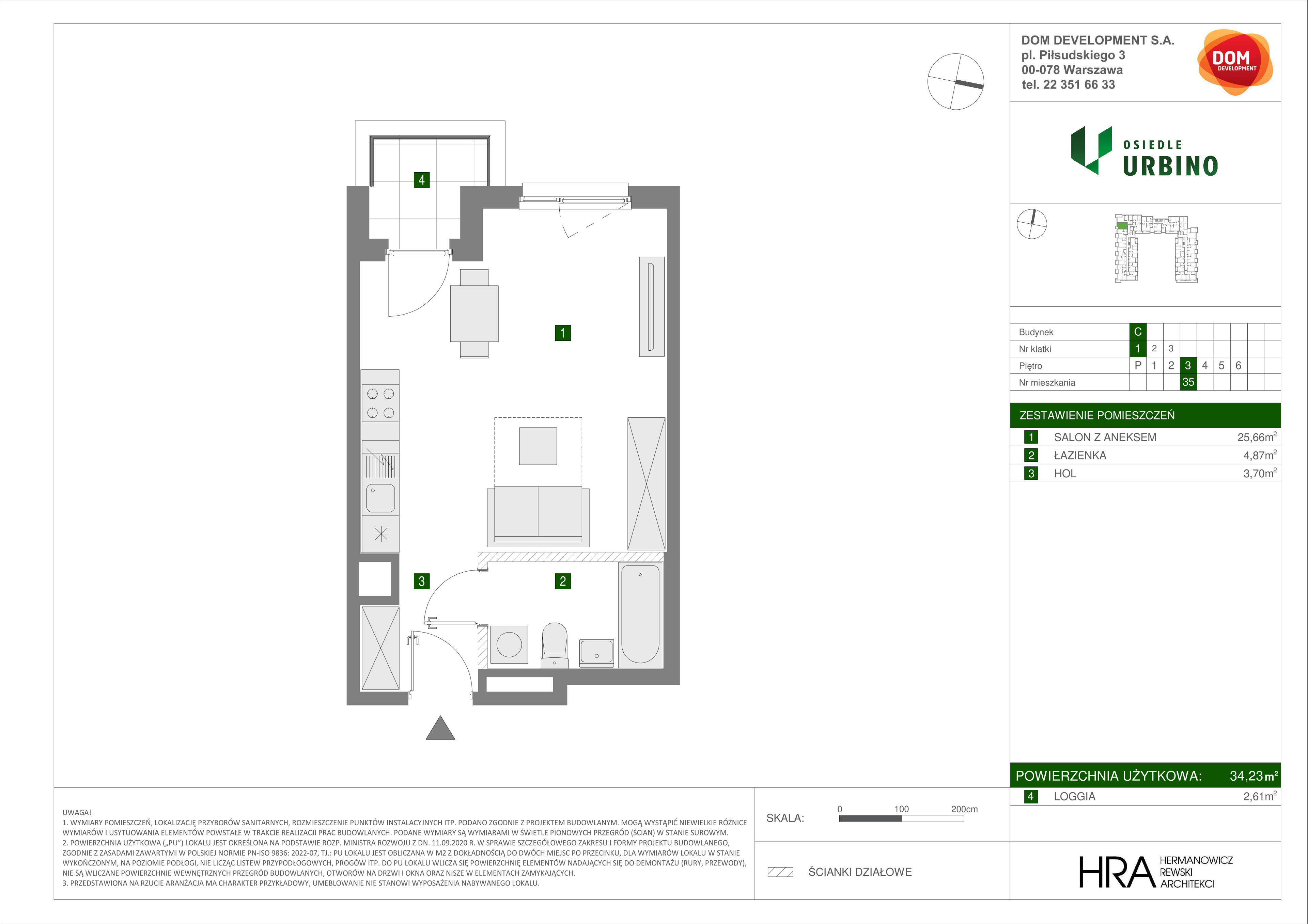 Mieszkanie 34,23 m², piętro 3, oferta nr C/35, Osiedle Urbino 1.3, Warszawa, Włochy, Raków, ul. Równoległa 16-idx