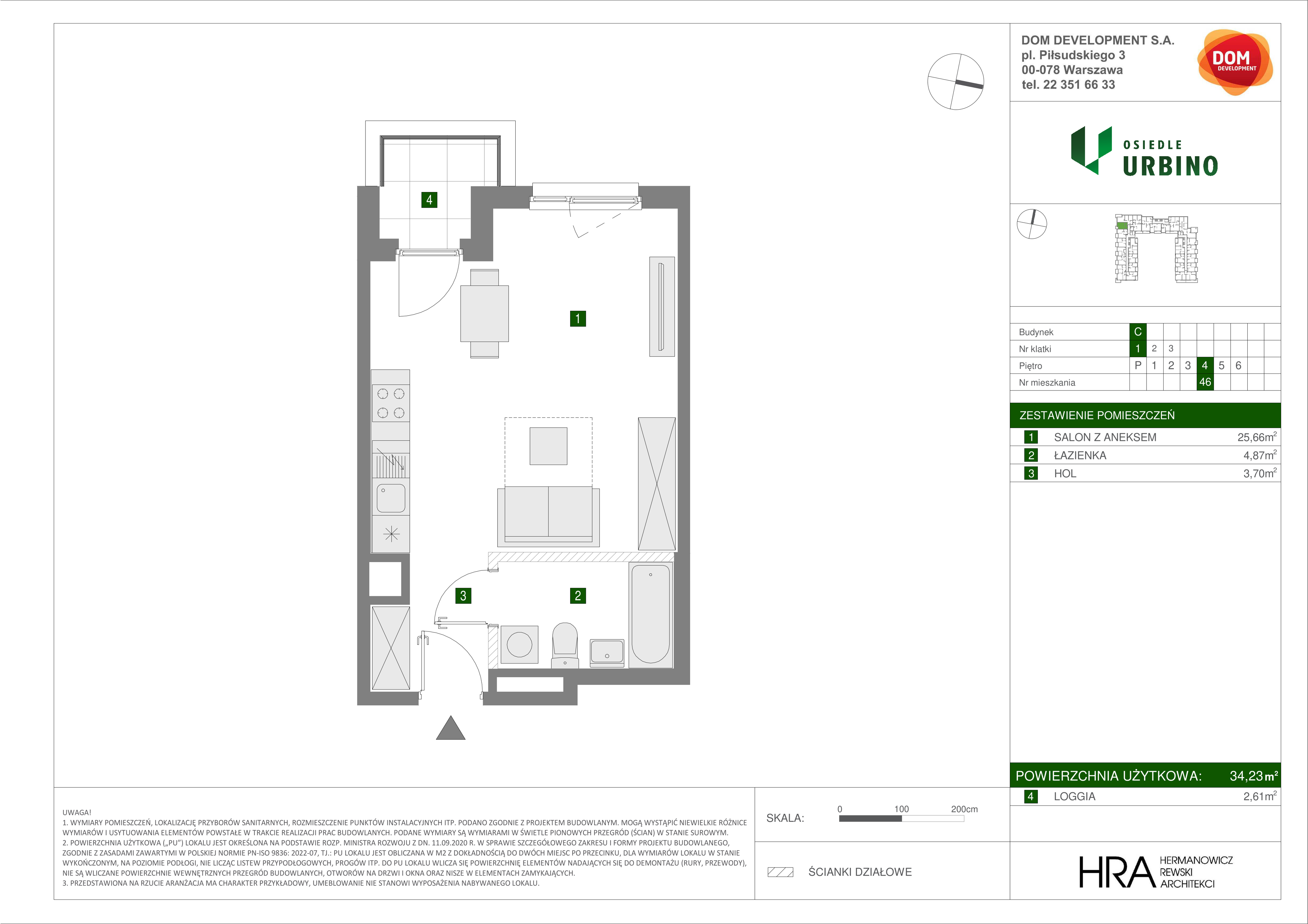 Mieszkanie 34,23 m², piętro 4, oferta nr C/46, Osiedle Urbino 1.3, Warszawa, Włochy, Raków, ul. Równoległa 16-idx