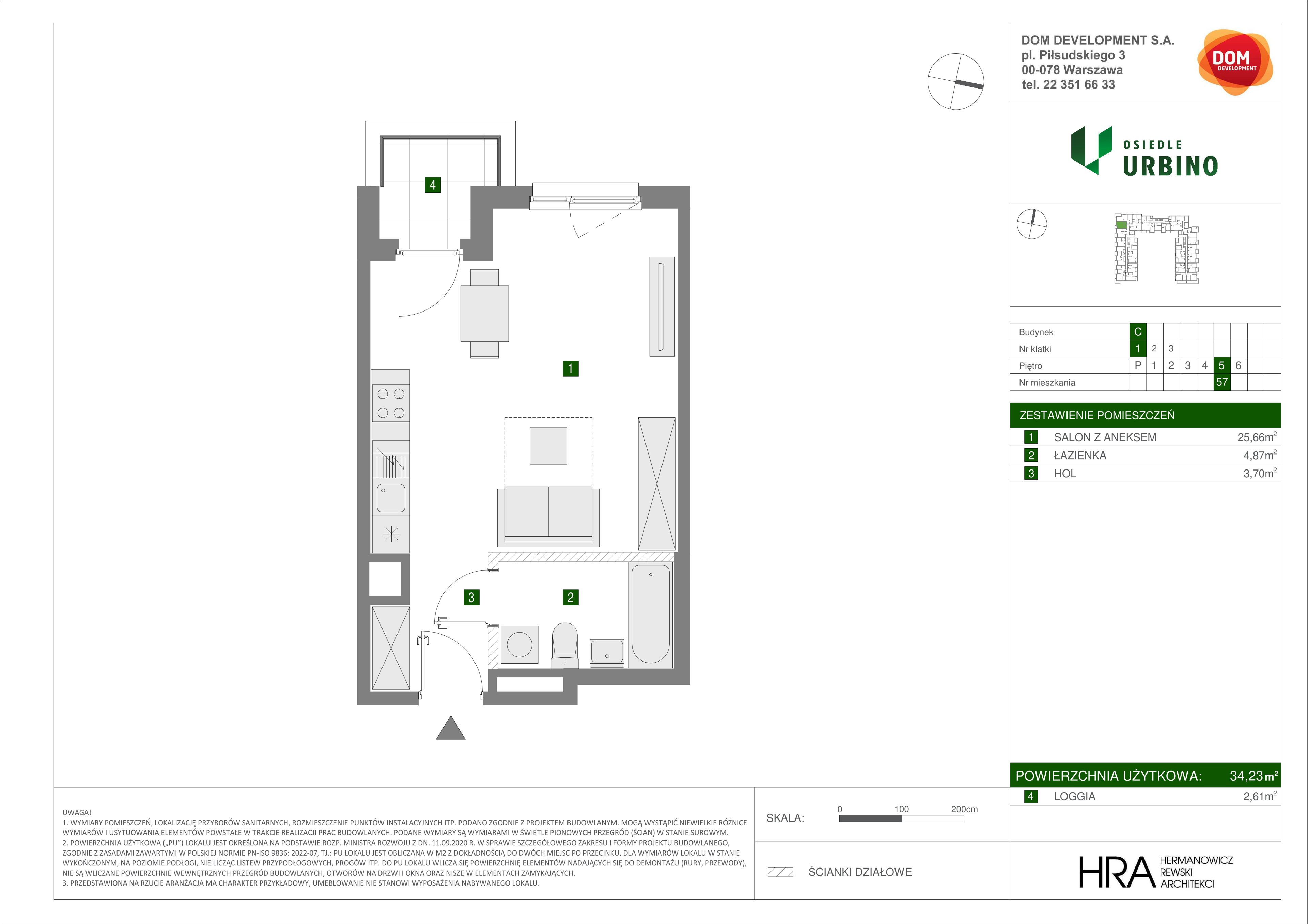 Mieszkanie 34,23 m², piętro 5, oferta nr C/57, Osiedle Urbino 1.3, Warszawa, Włochy, Raków, ul. Równoległa 16-idx