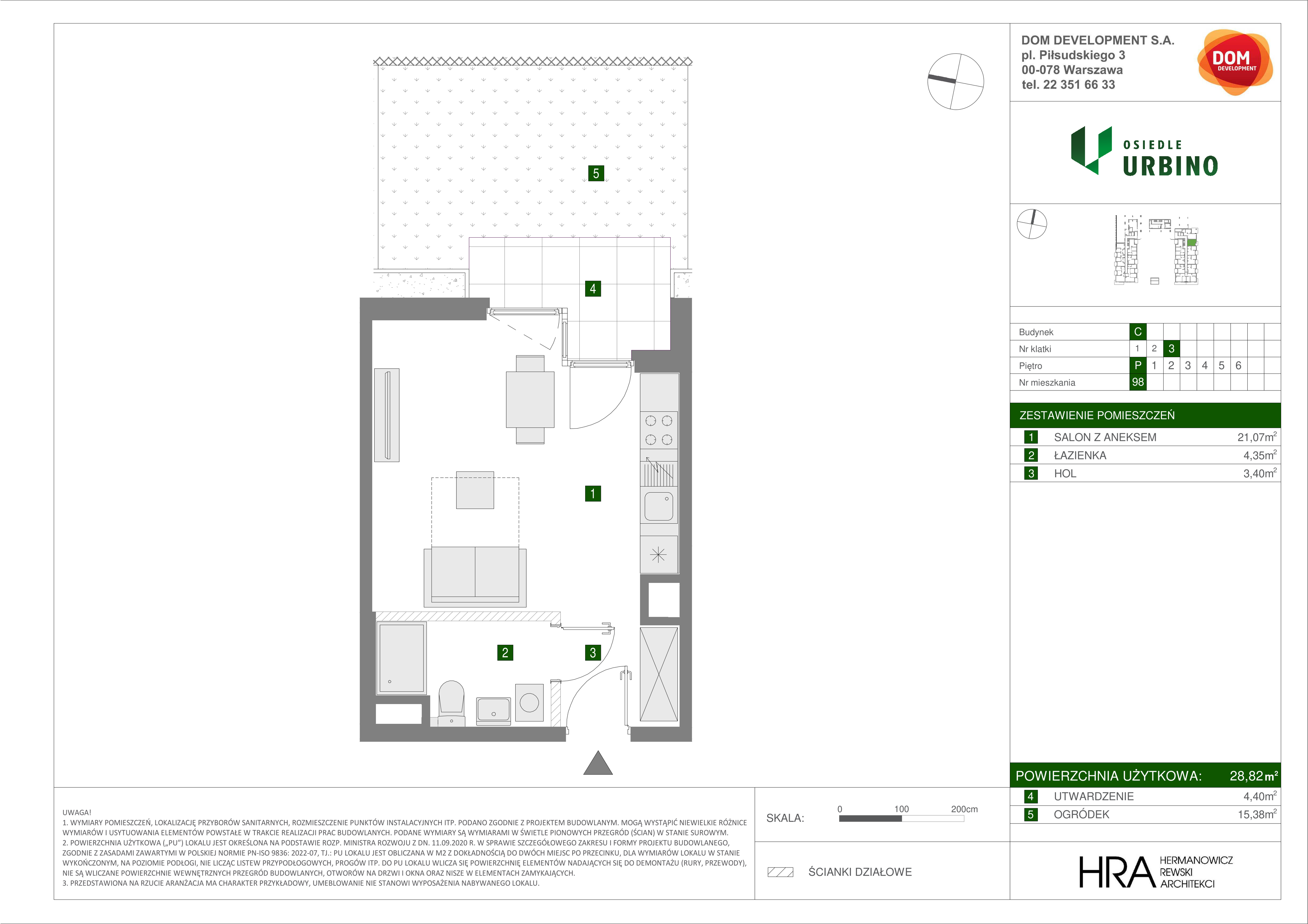 Mieszkanie 28,82 m², parter, oferta nr C/98, Osiedle Urbino 1.3, Warszawa, Włochy, Raków, ul. Równoległa 16-idx