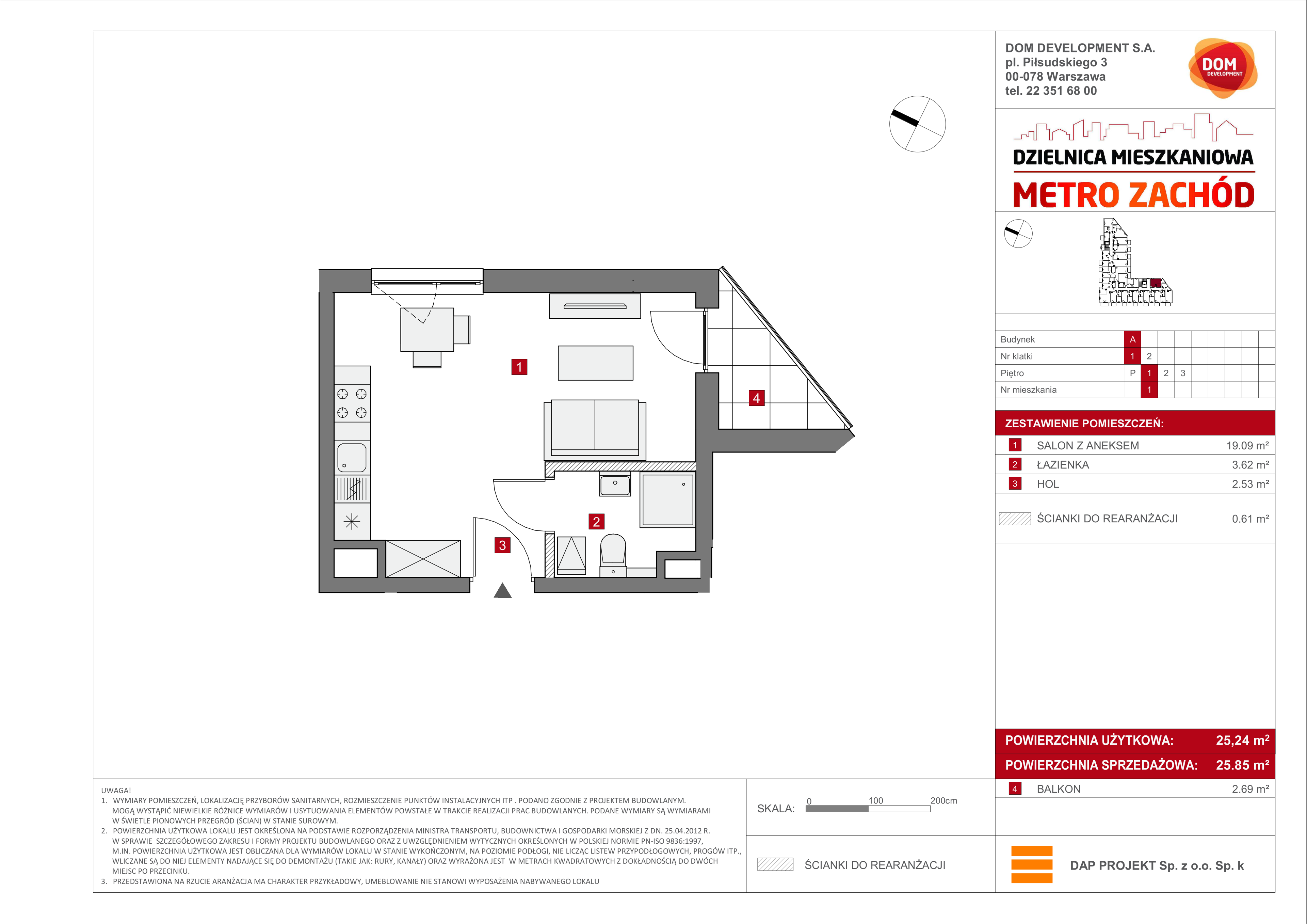 Mieszkanie 25,85 m², piętro 1, oferta nr A/1, Metro Zachód etap 6, Warszawa, Bemowo, Chrzanów, ul. Szeligowska-idx