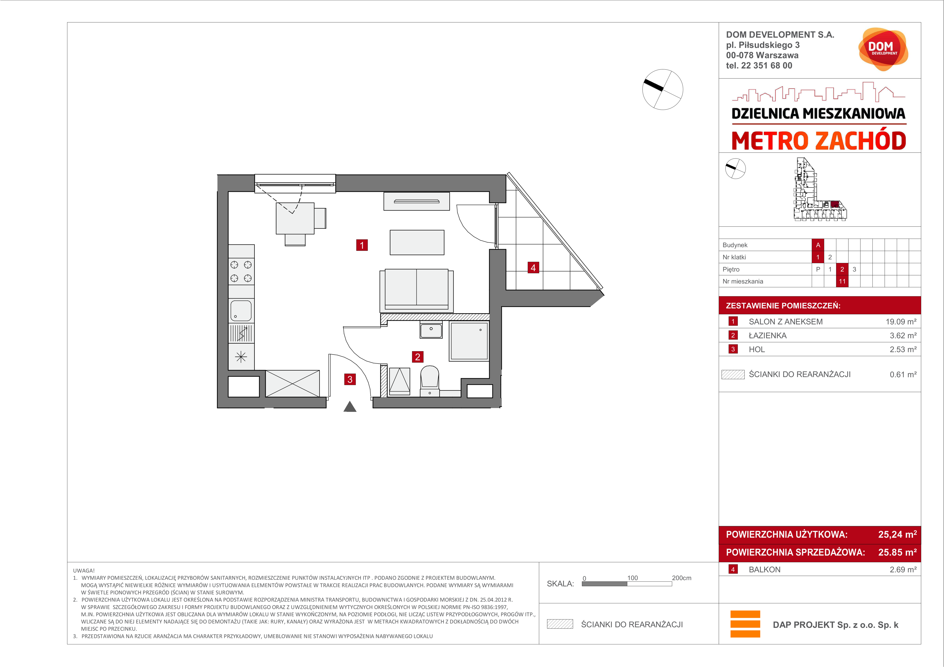 Mieszkanie 25,85 m², piętro 2, oferta nr A/11, Metro Zachód etap 6, Warszawa, Bemowo, Chrzanów, ul. Szeligowska-idx