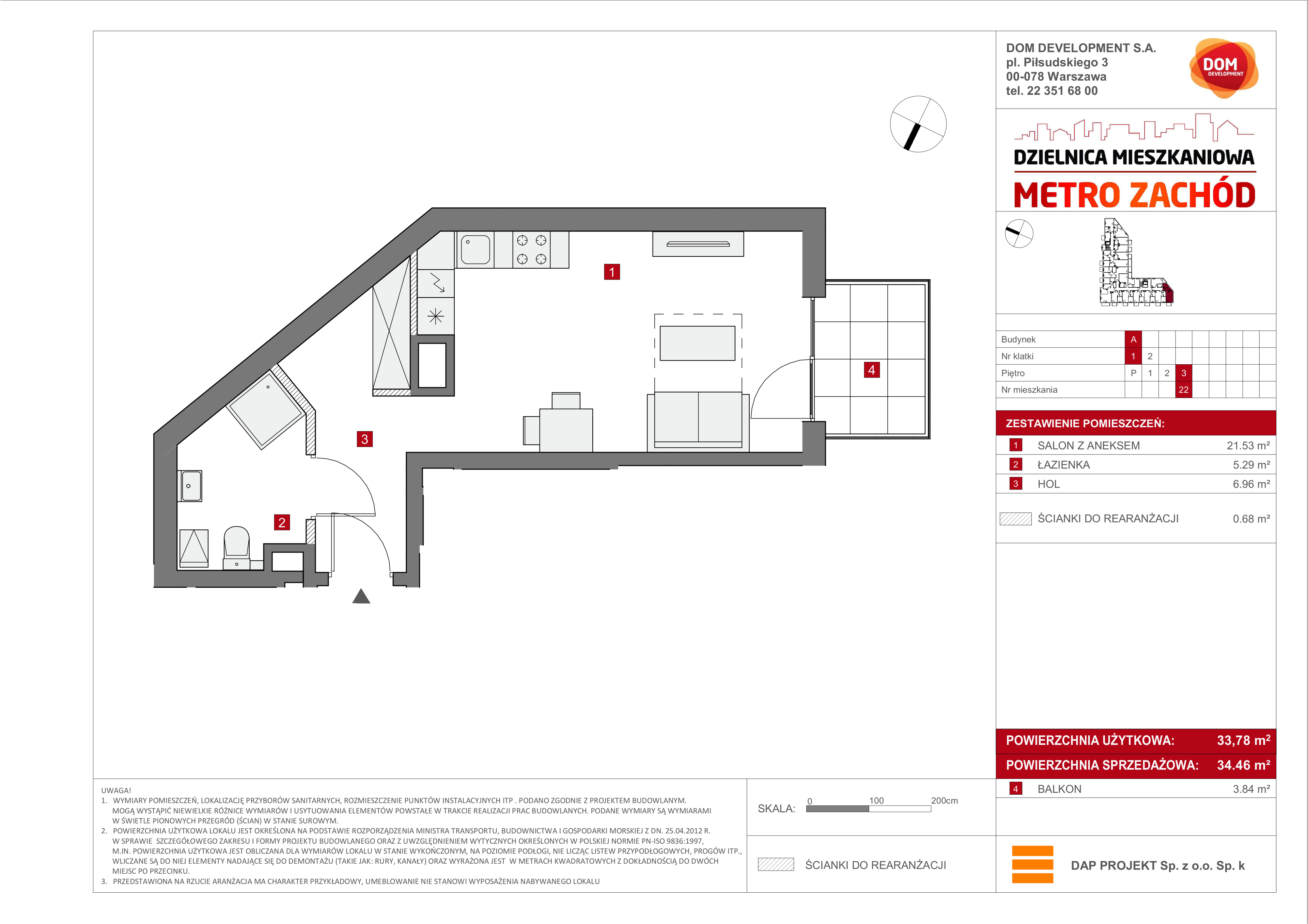 Mieszkanie 34,46 m², piętro 3, oferta nr A/22, Metro Zachód etap 6, Warszawa, Bemowo, Chrzanów, ul. Szeligowska-idx