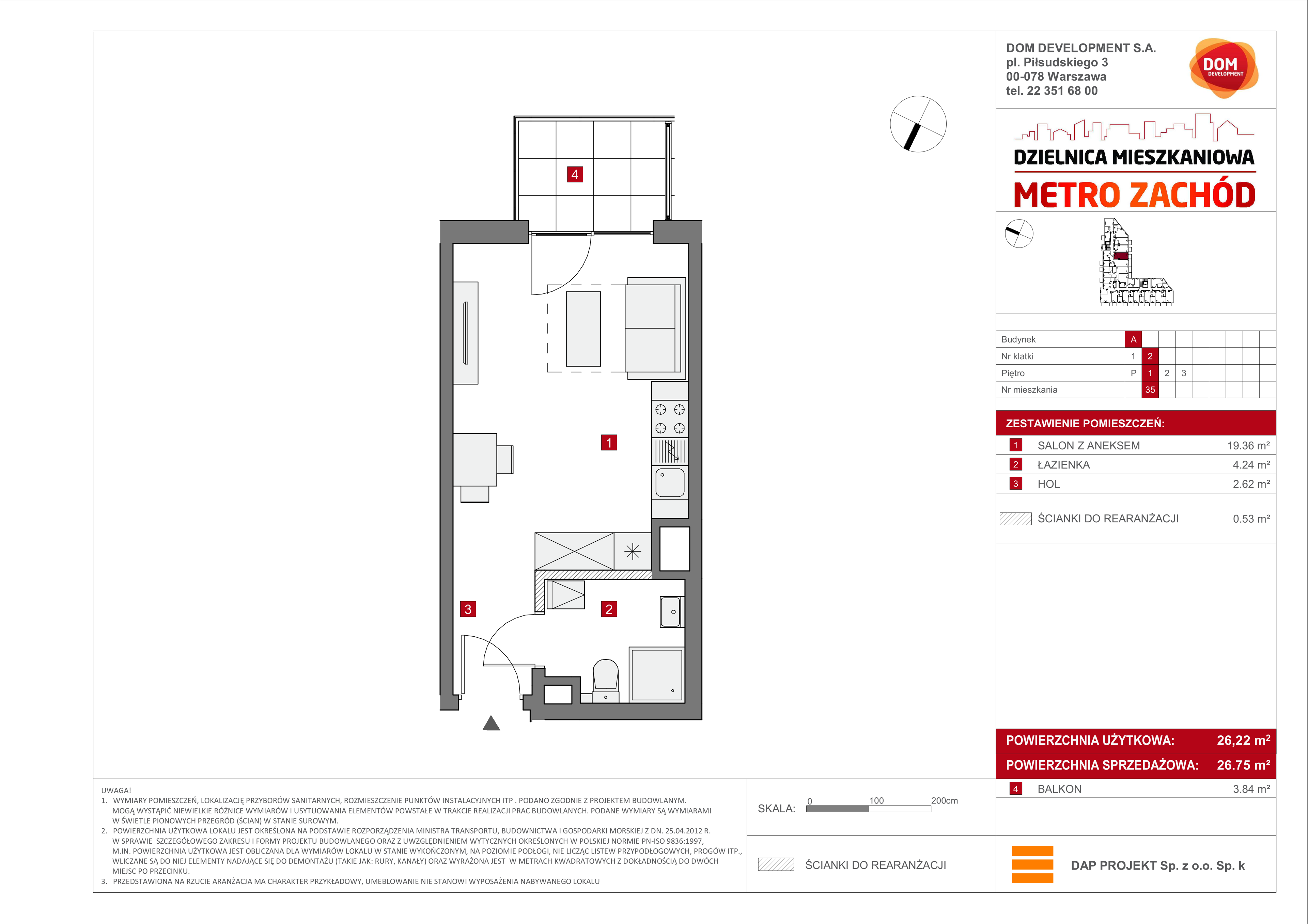 Mieszkanie 26,75 m², piętro 1, oferta nr A/35, Metro Zachód etap 6, Warszawa, Bemowo, Chrzanów, ul. Szeligowska-idx