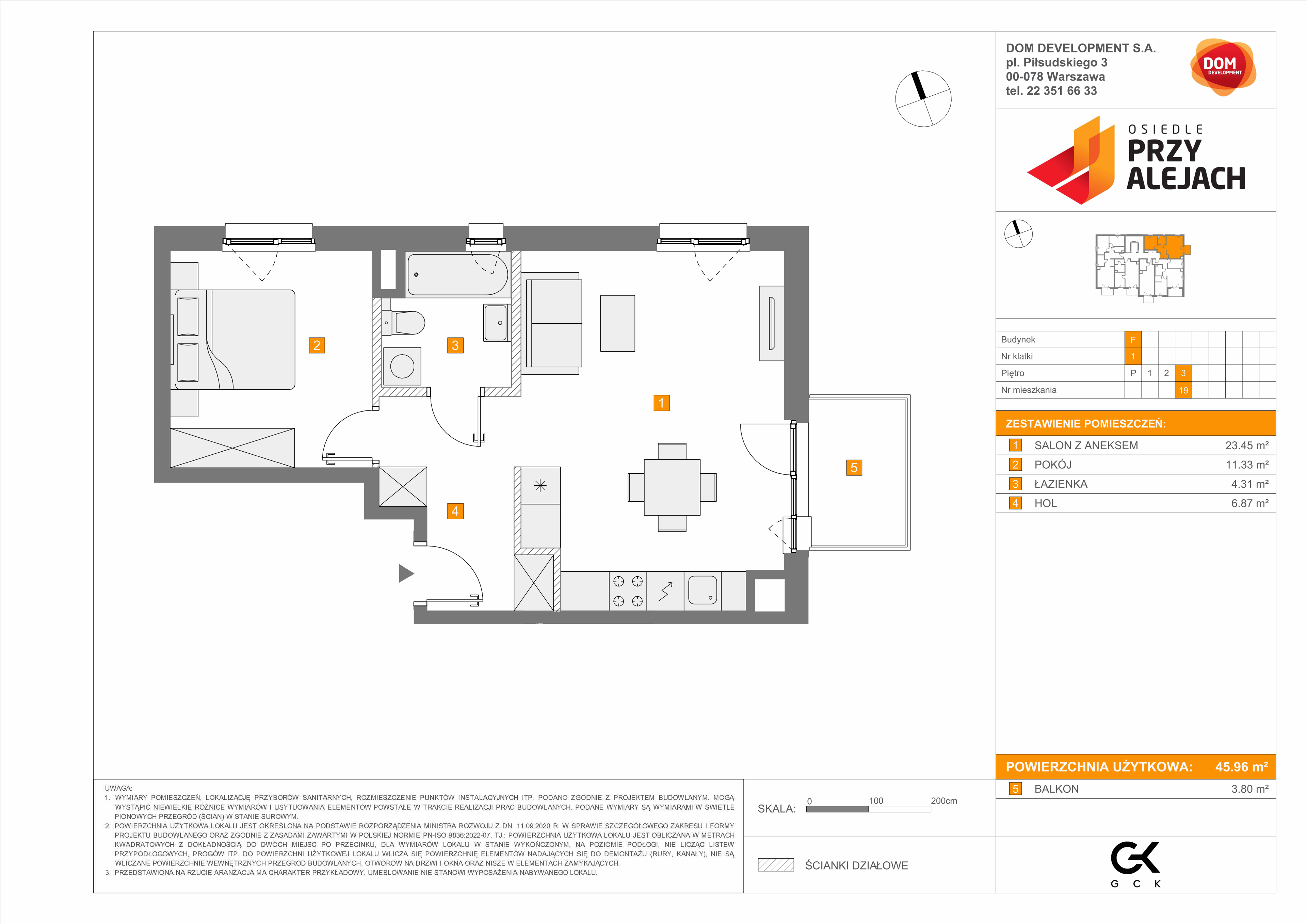 Mieszkanie 45,96 m², piętro 3, oferta nr F/19, Osiedle przy Alejach, Warszawa, Włochy, Stare Włochy, Aleje Jerozolimskie 190-idx