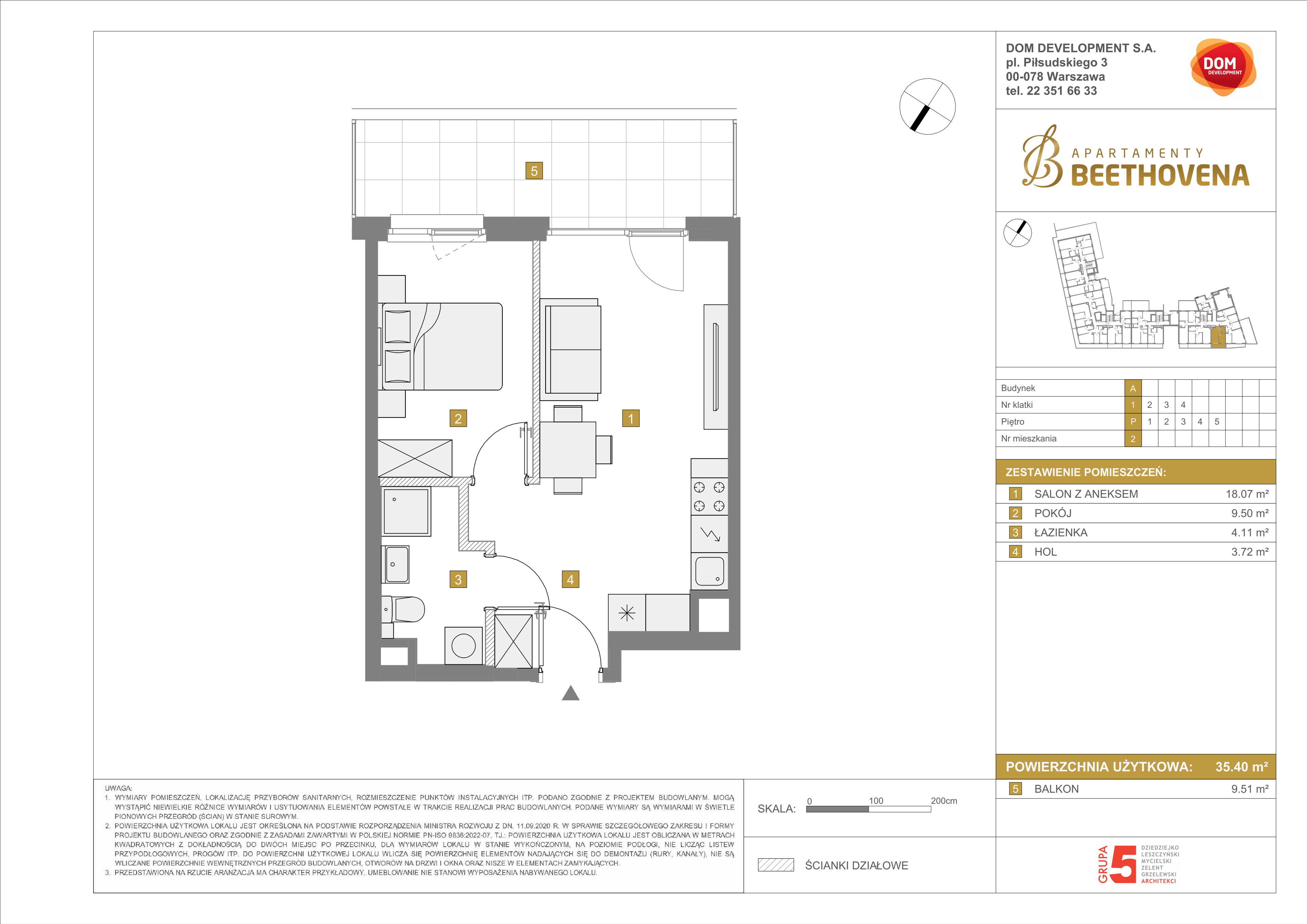 Mieszkanie 35,40 m², parter, oferta nr A/2, Apartamenty Beethovena, Warszawa, Mokotów, Sielce, ul. Dziekońskiego 4-idx