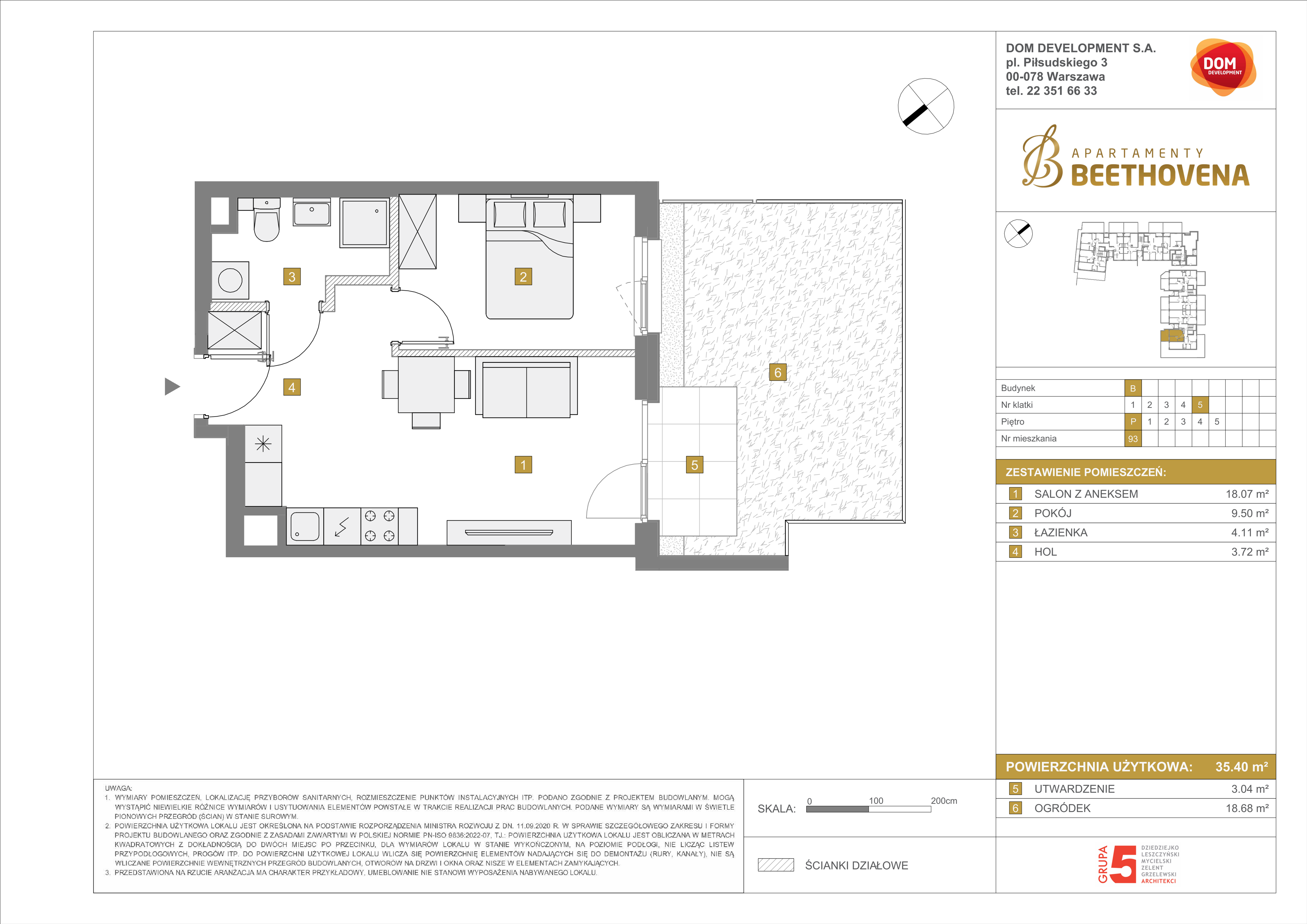 Mieszkanie 35,40 m², parter, oferta nr B/93, Apartamenty Beethovena, Warszawa, Mokotów, Sielce, ul. Dziekońskiego 4-idx