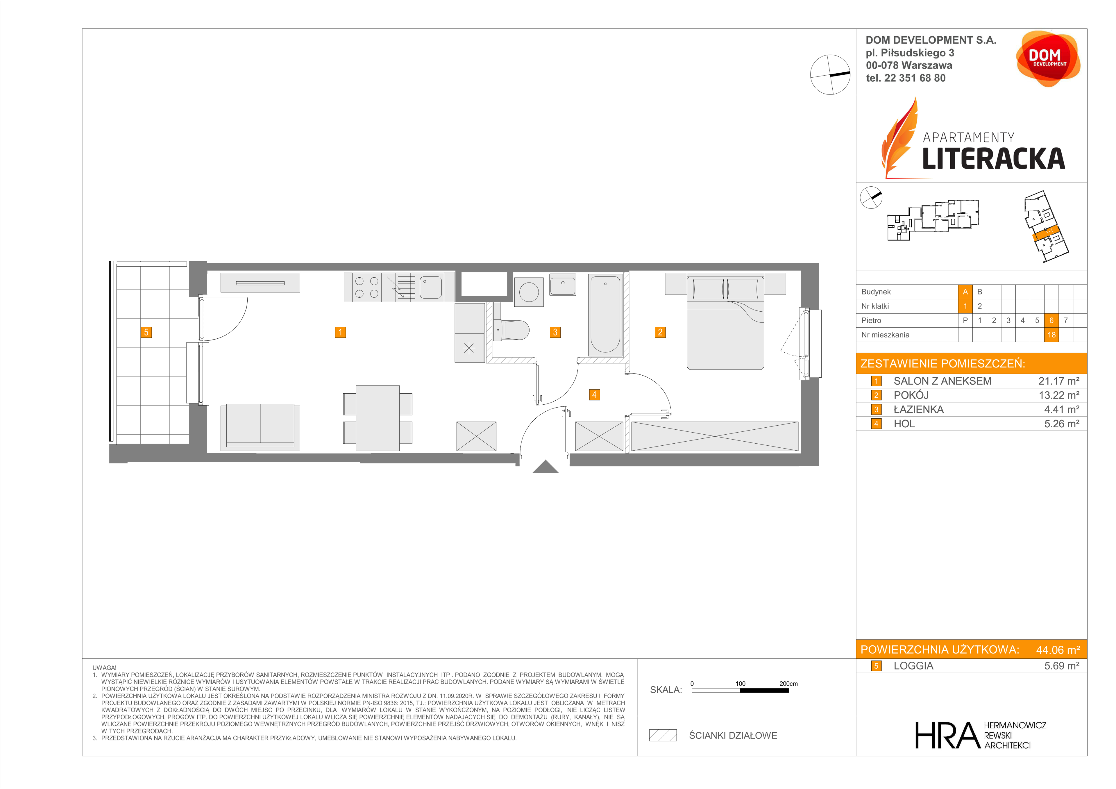 Mieszkanie 44,06 m², piętro 6, oferta nr A/18, Apartamenty Literacka, Warszawa, Bielany, Piaski, ul. Literacka-idx