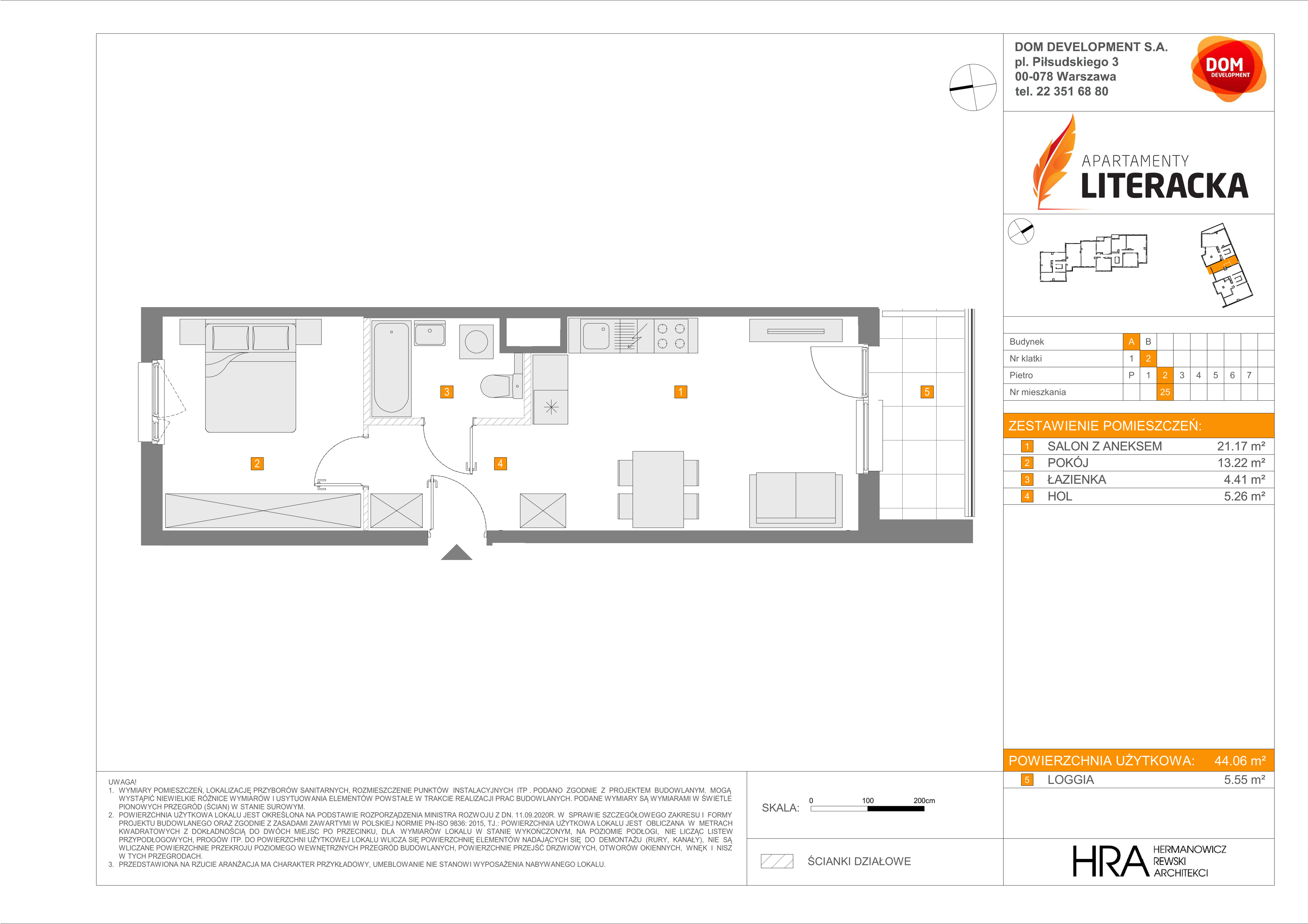 Mieszkanie 44,06 m², piętro 2, oferta nr A/25, Apartamenty Literacka, Warszawa, Bielany, Piaski, ul. Literacka-idx