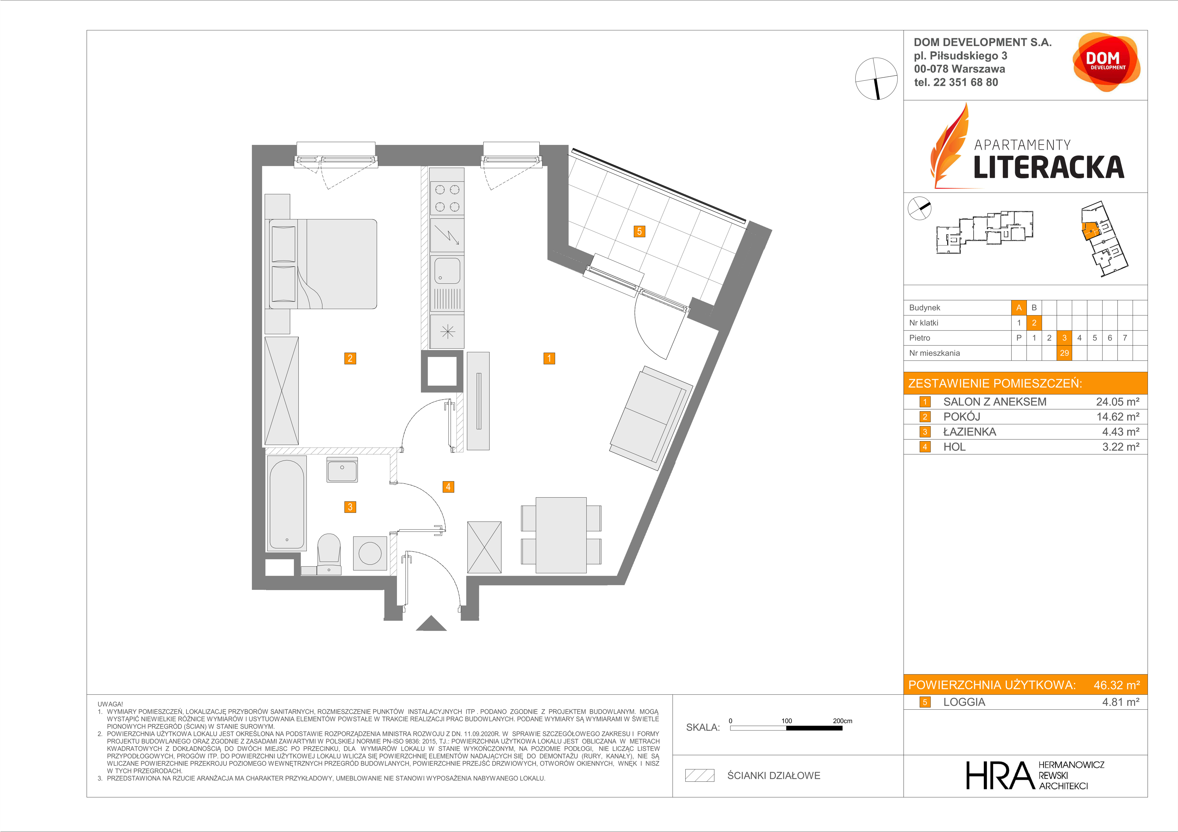 Mieszkanie 46,32 m², piętro 3, oferta nr A/29, Apartamenty Literacka, Warszawa, Bielany, Piaski, ul. Literacka-idx