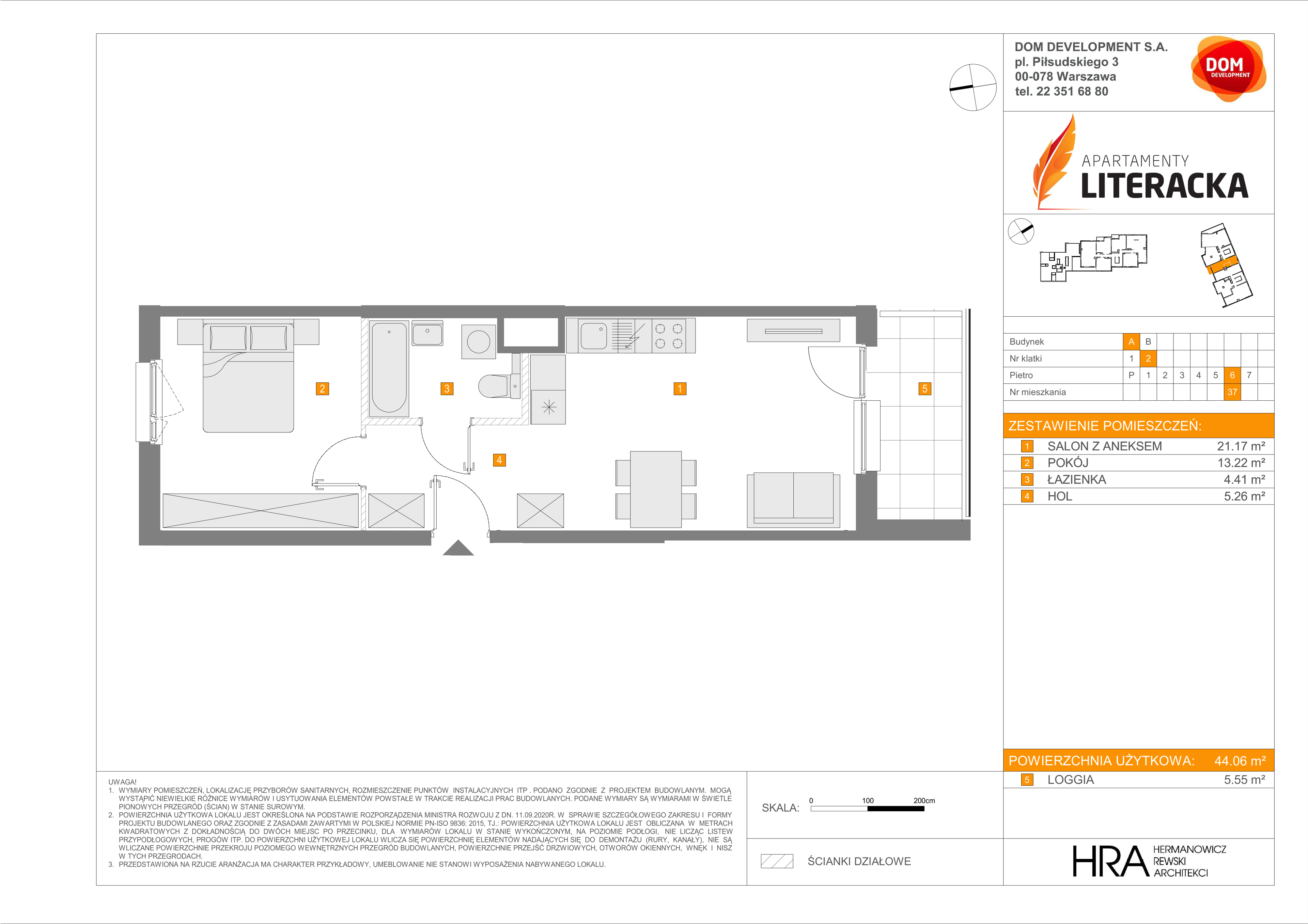 Mieszkanie 44,06 m², piętro 6, oferta nr A/37, Apartamenty Literacka, Warszawa, Bielany, Piaski, ul. Literacka-idx