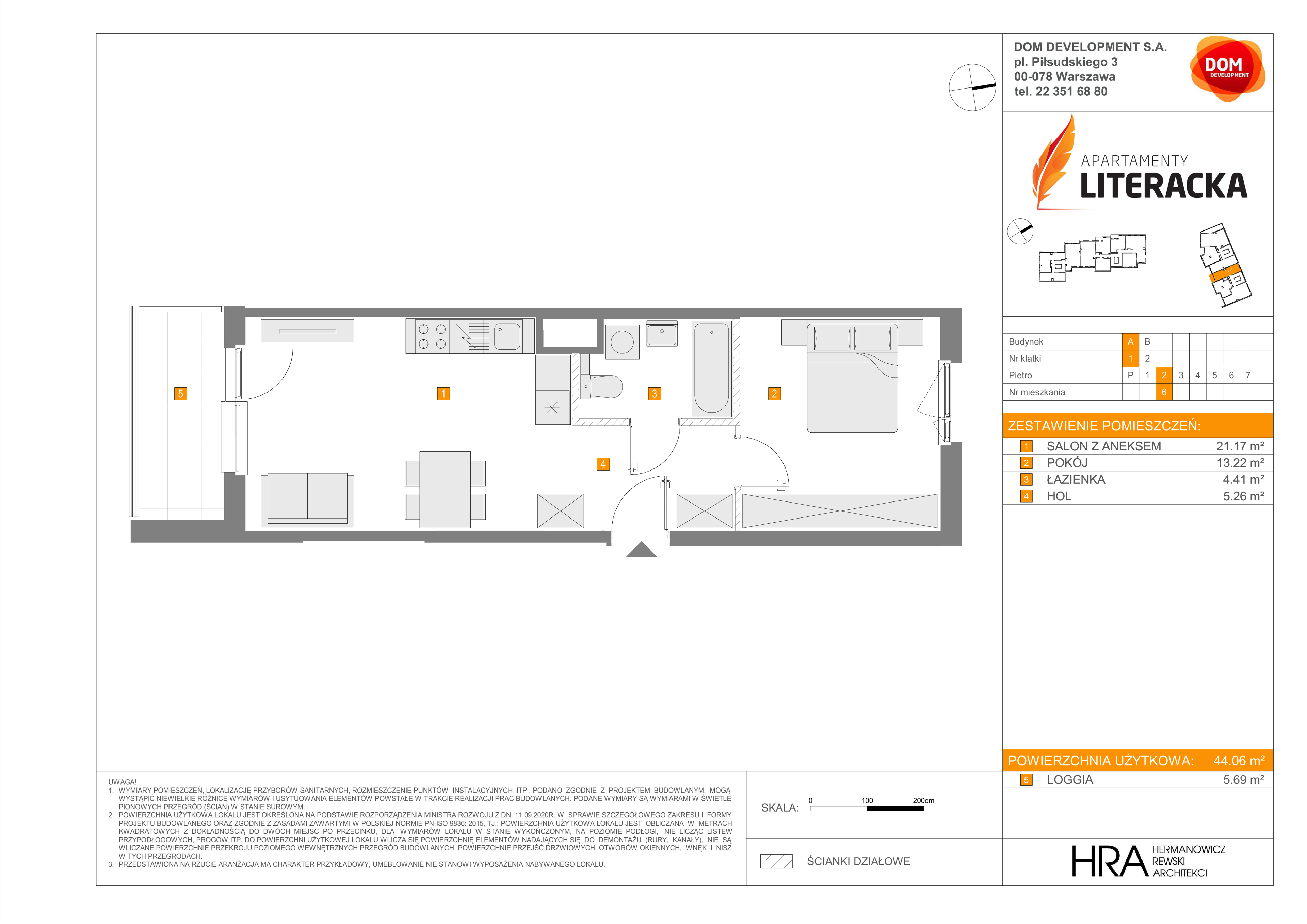 Mieszkanie 44,06 m², piętro 2, oferta nr A/6, Apartamenty Literacka, Warszawa, Bielany, Piaski, ul. Literacka-idx