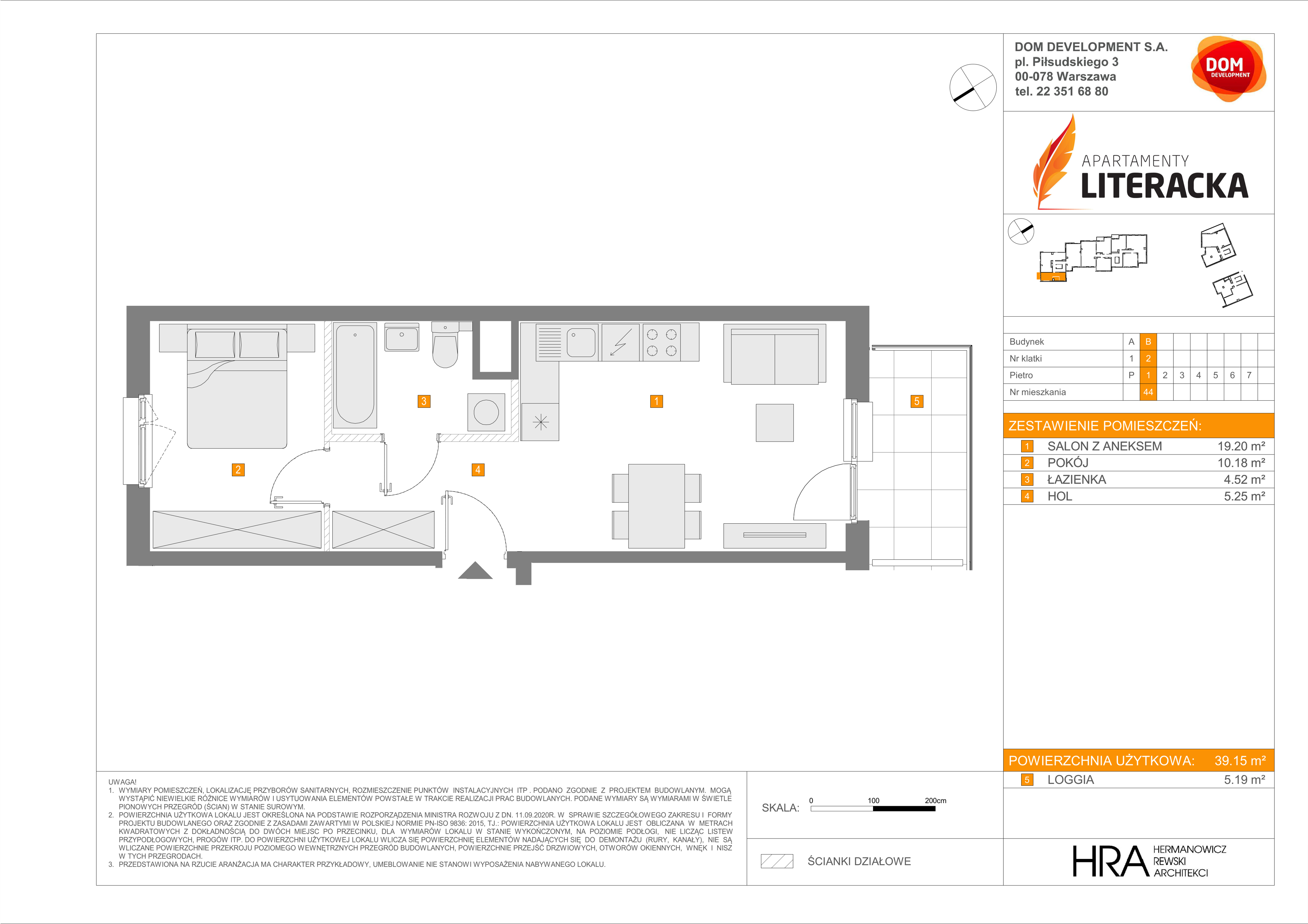 Mieszkanie 39,15 m², piętro 1, oferta nr B/44, Apartamenty Literacka, Warszawa, Bielany, Piaski, ul. Literacka-idx