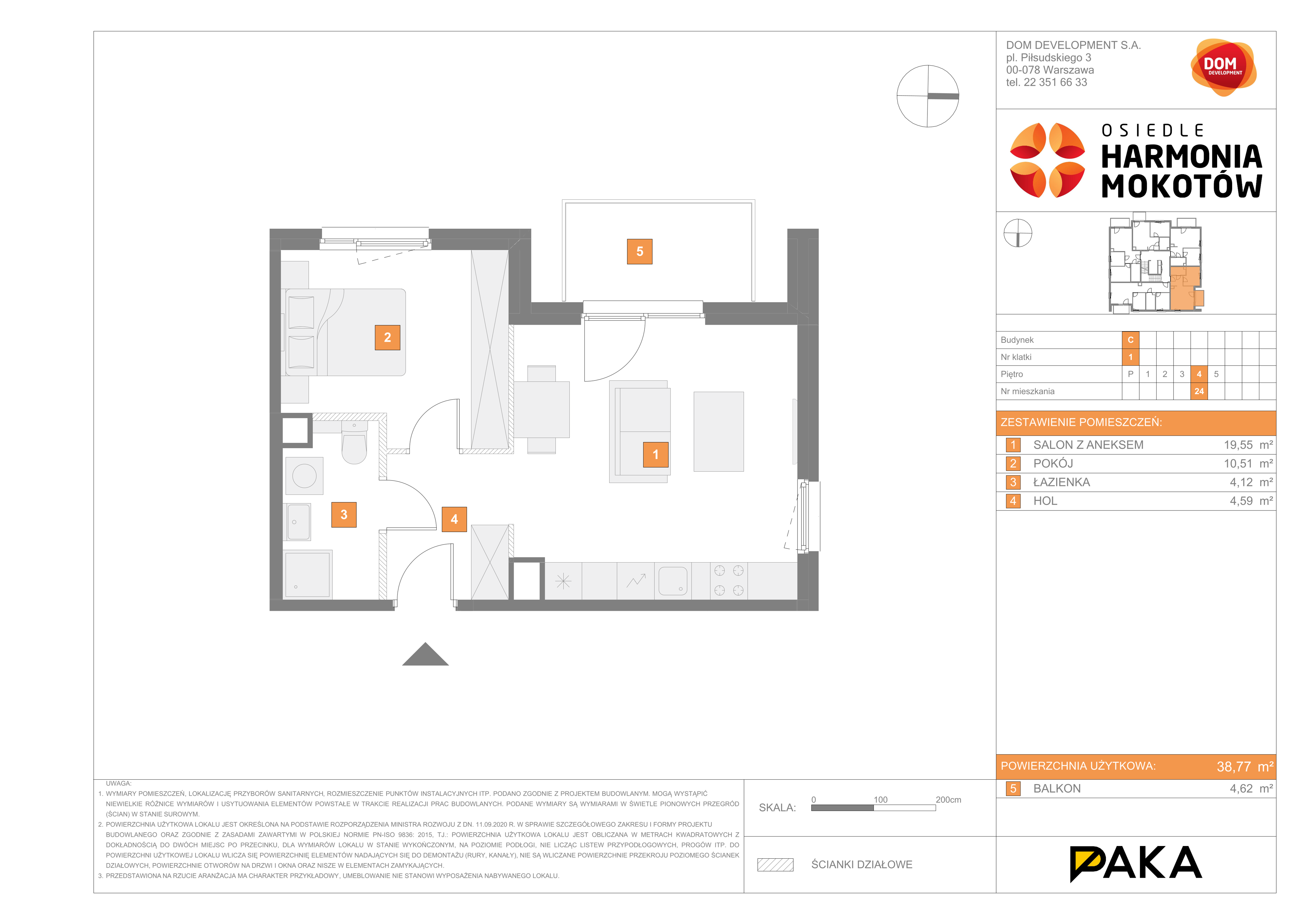 Mieszkanie 38,77 m², piętro 4, oferta nr C/24, Harmonia Mokotów, Warszawa, Mokotów, Siekierki, al. Polski Walczącej / Józefa Becka-idx